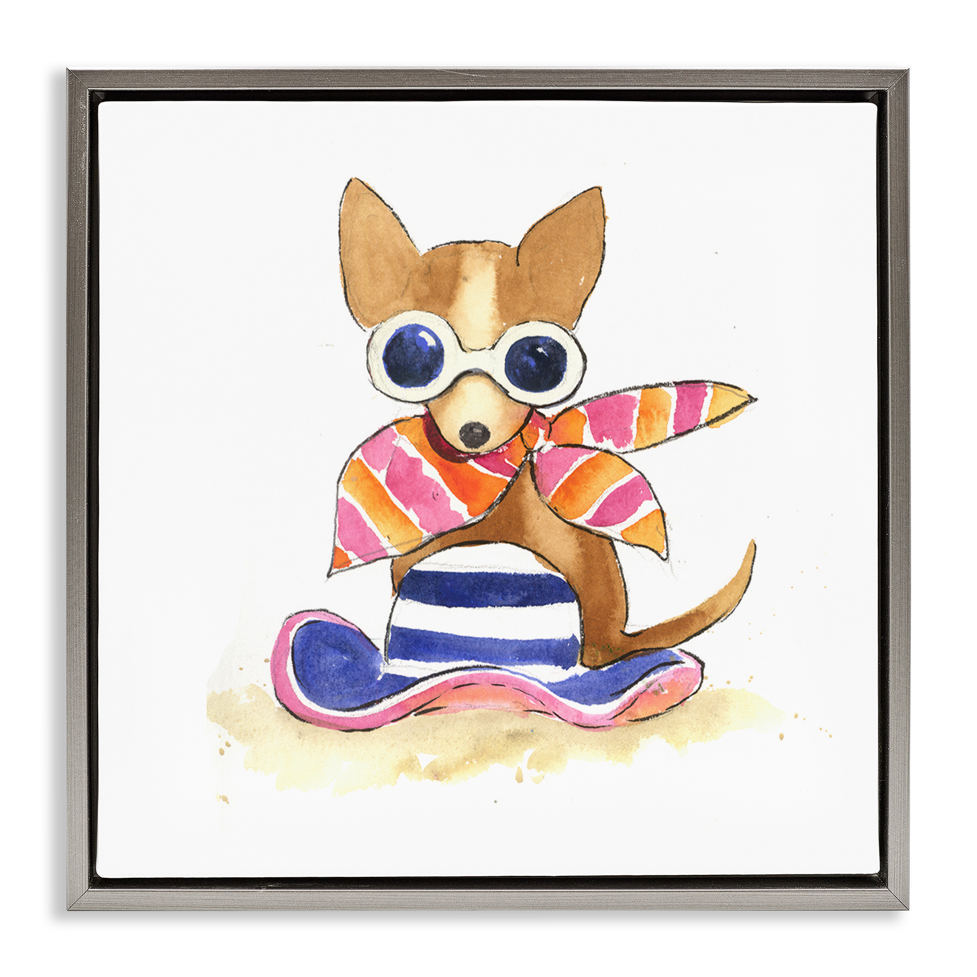 Stupell Industries Sandy Dog on Beach Animals Painting Gray Floater Framed Canvas Art Print Wall Art, 25 x 25