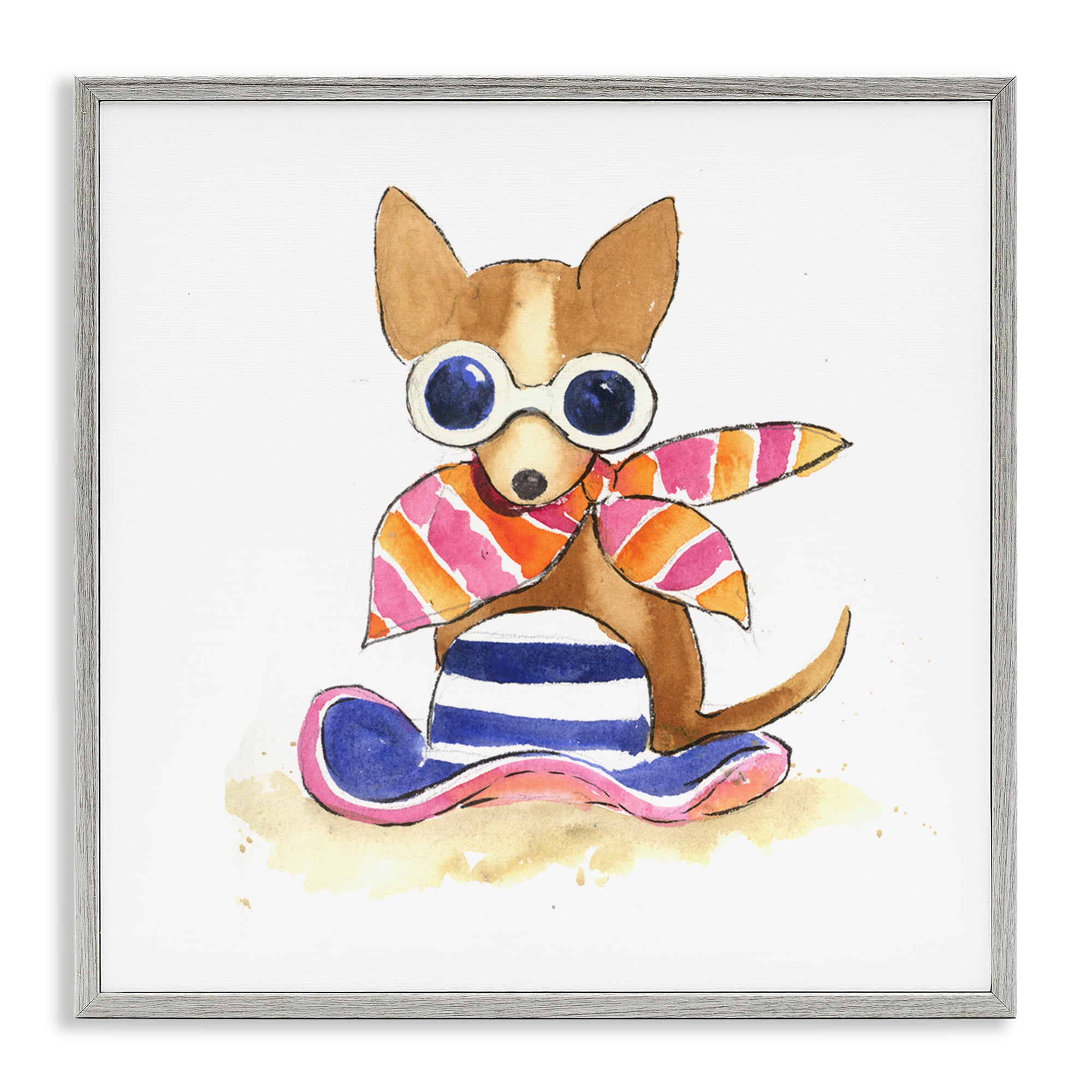 Stupell Industries Sandy Dog on Beach Animals Painting Gray Framed Art Print Wall Art, 17 x 17