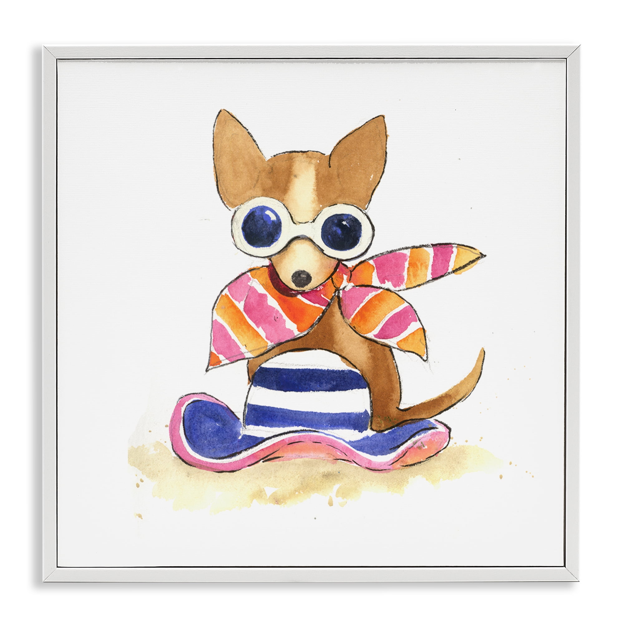 Stupell Industries Sandy Dog on Beach Animals Painting White Framed Art Print Wall Art, 12 x 12