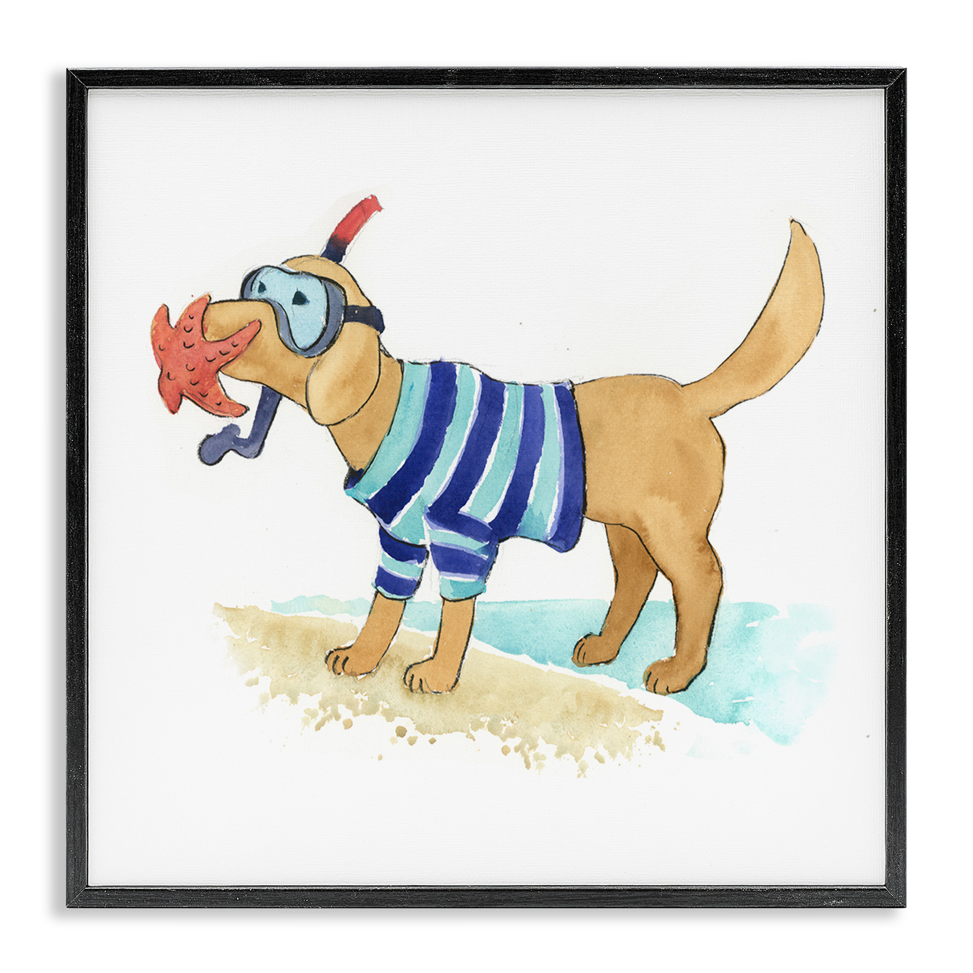 Stupell Industries Sandy Dog with Snorkel Animals Painting Black Framed Art Print Wall Art, 17 x 17
