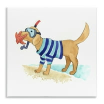 Stupell Industries Sandy Dog with Snorkel Animals Painting Unframed Art Print Wall Art, 12 x 12