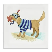 Stupell Industries Sandy Dog with Snorkel Animals Painting Wrapped Canvas Art Print Wall Art, 17 x 17