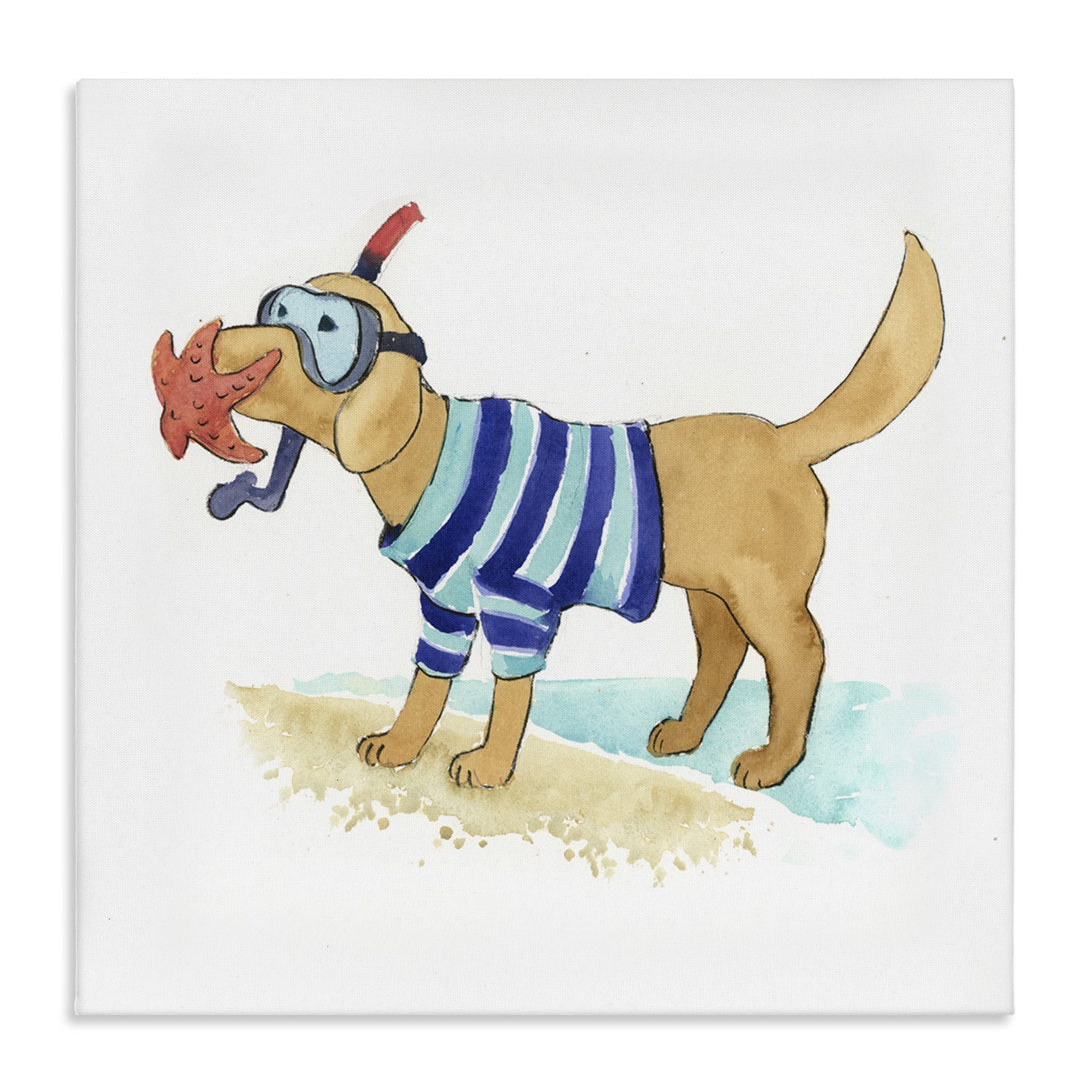 Stupell Industries Sandy Dog with Snorkel Animals Painting Wrapped Canvas Art Print Wall Art, 30 x 30
