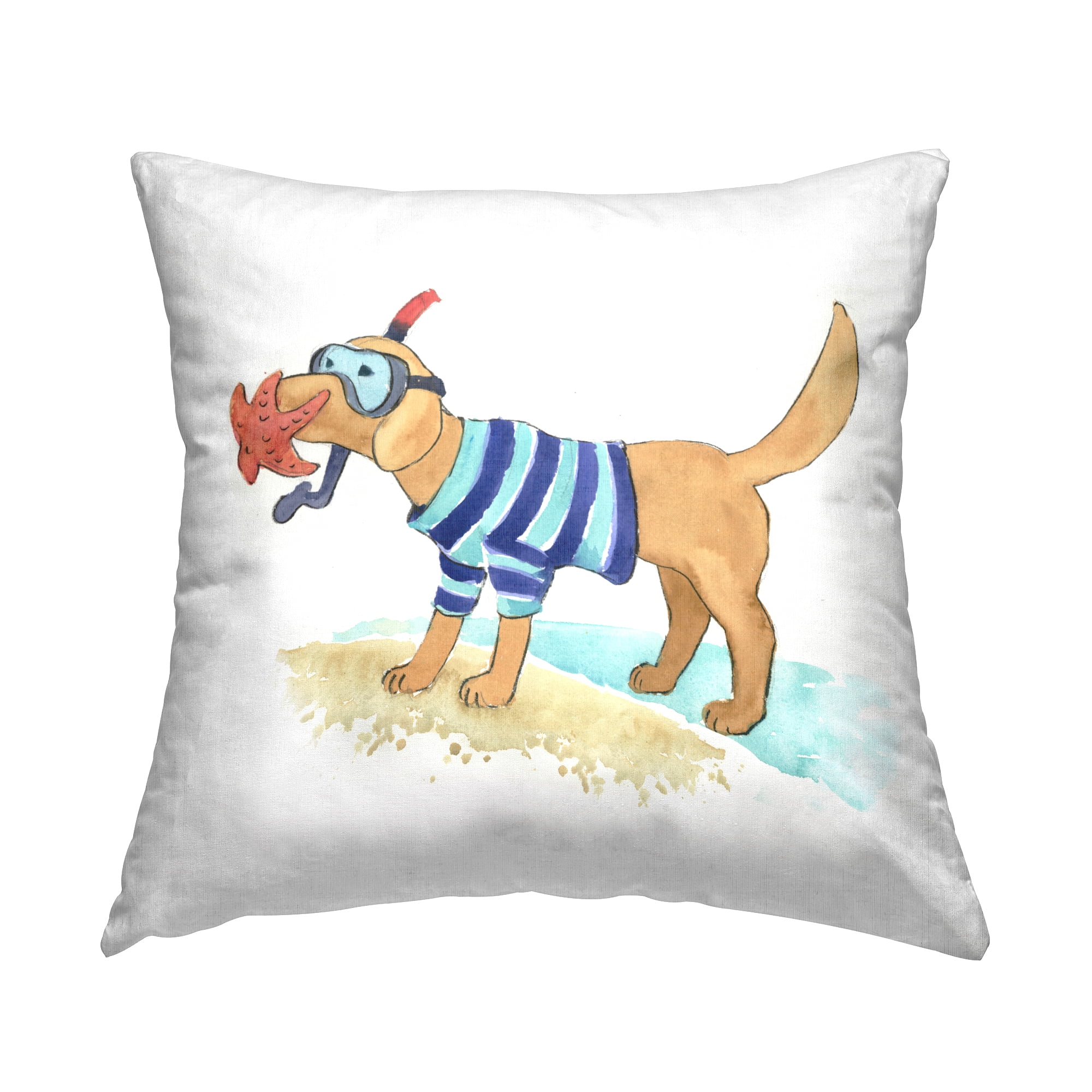 Stupell Industries Sandy Dog with Snorkel Decorative Printed Throw Pillow Design by Geoff Allen.