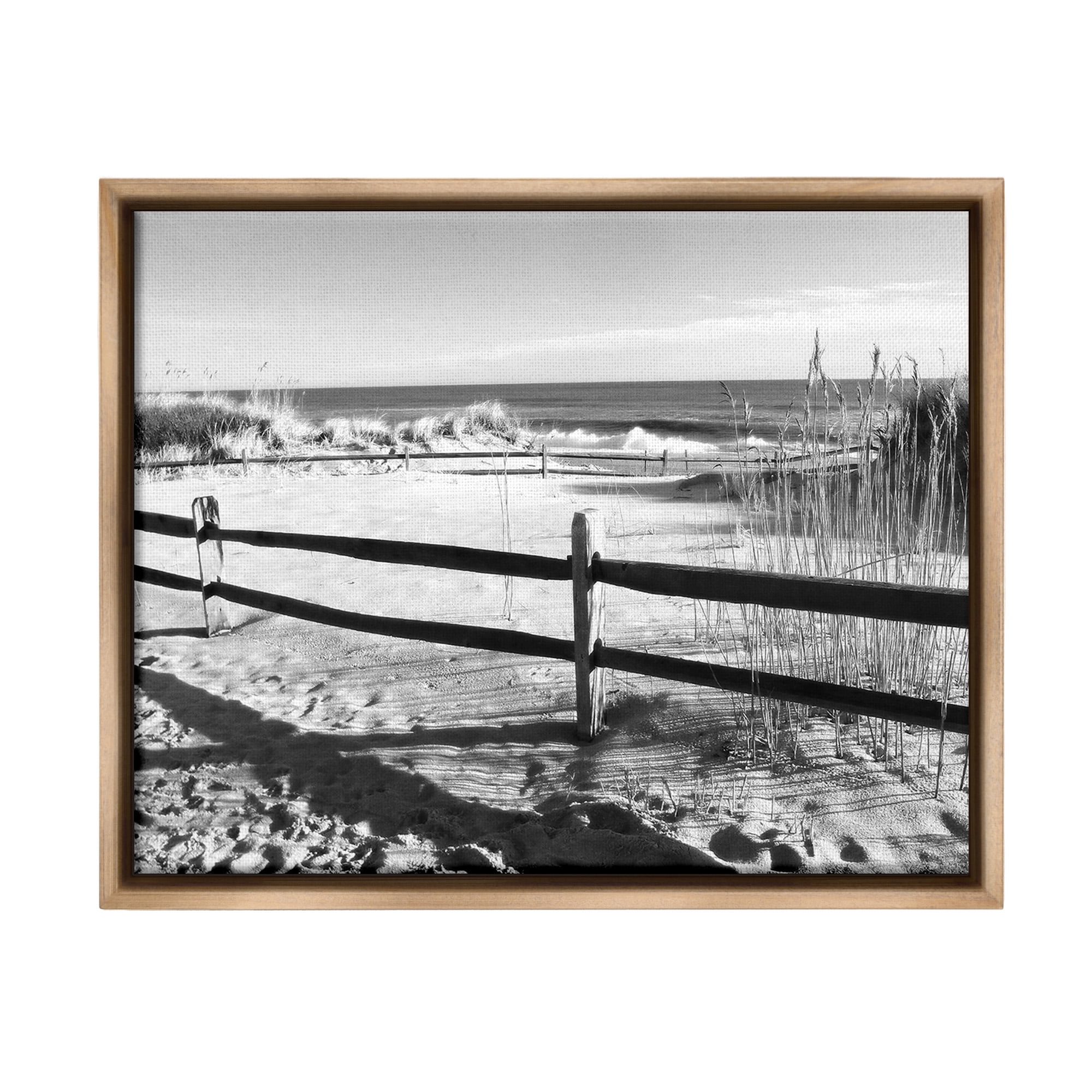 Stupell Industries Sandy Fenced Path Landscape Photography Brown Floater Framed Canvas Art Print Wall Art, 31 x 25