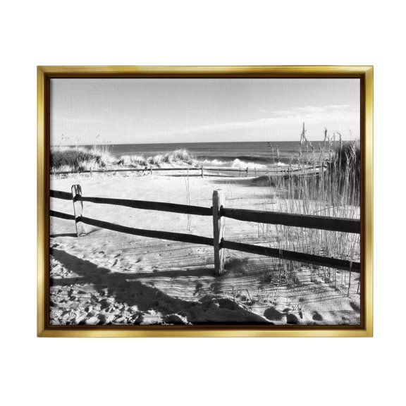 Stupell Industries Sandy Fenced Path Landscape Photography Gold Floater Framed Canvas Art Print Wall Art, 21 x 17