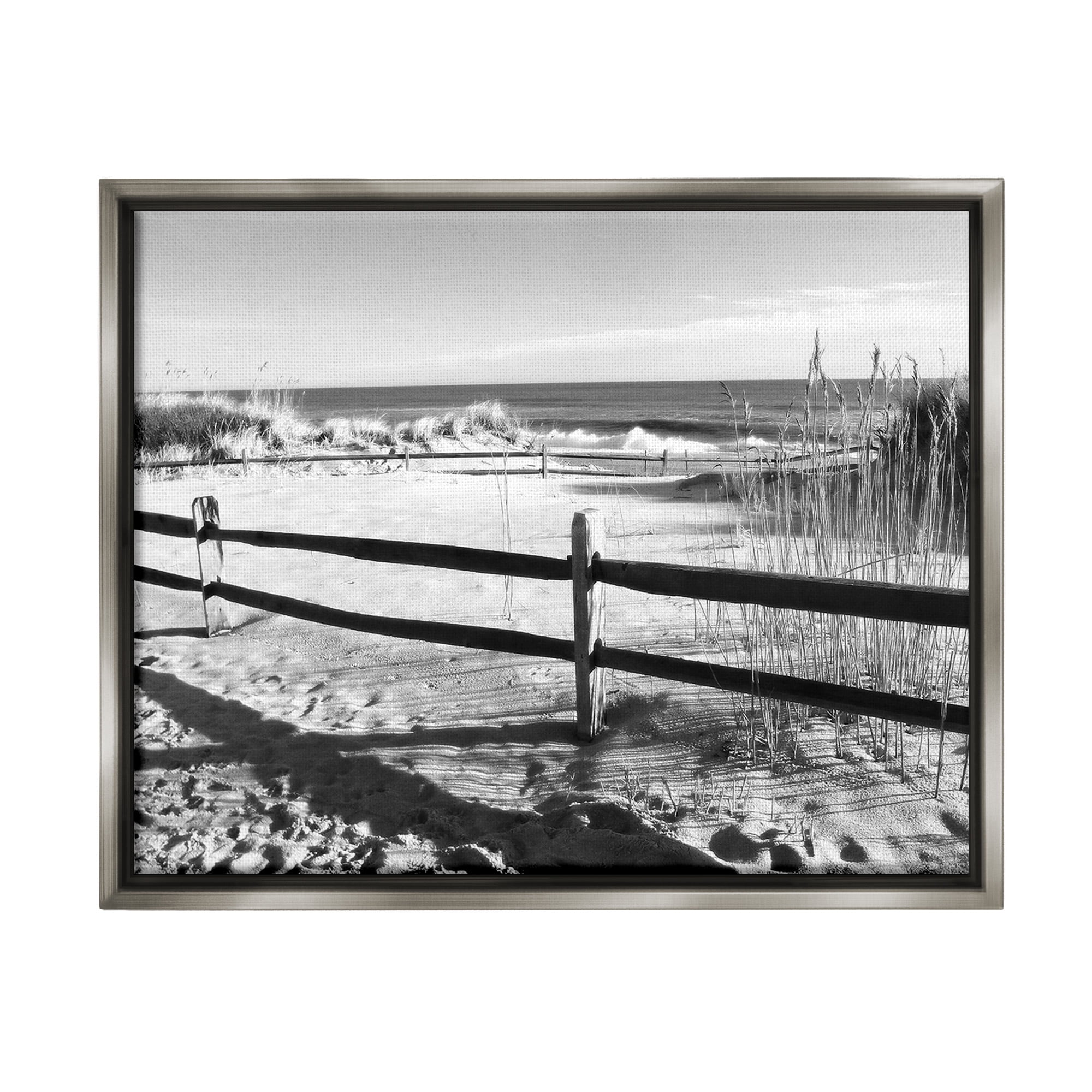 Stupell Industries Sandy Fenced Path Landscape Photography Gray Floater Framed Canvas Art Print Wall Art, 21 x 17