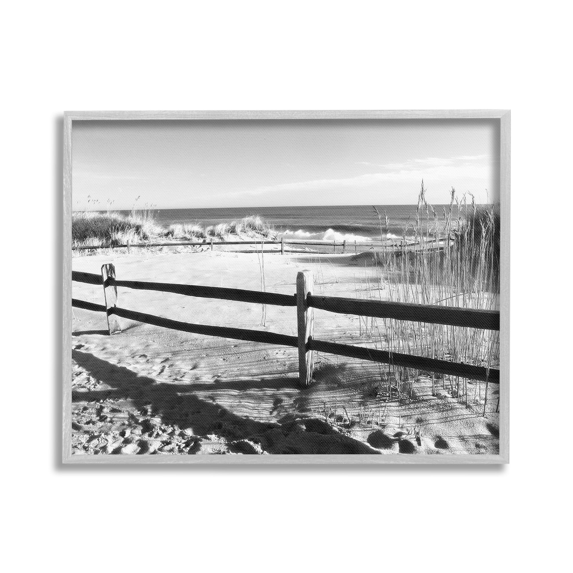 Stupell Industries Sandy Fenced Path Landscape Photography Gray Framed Art Print Wall Art, 20 x 16