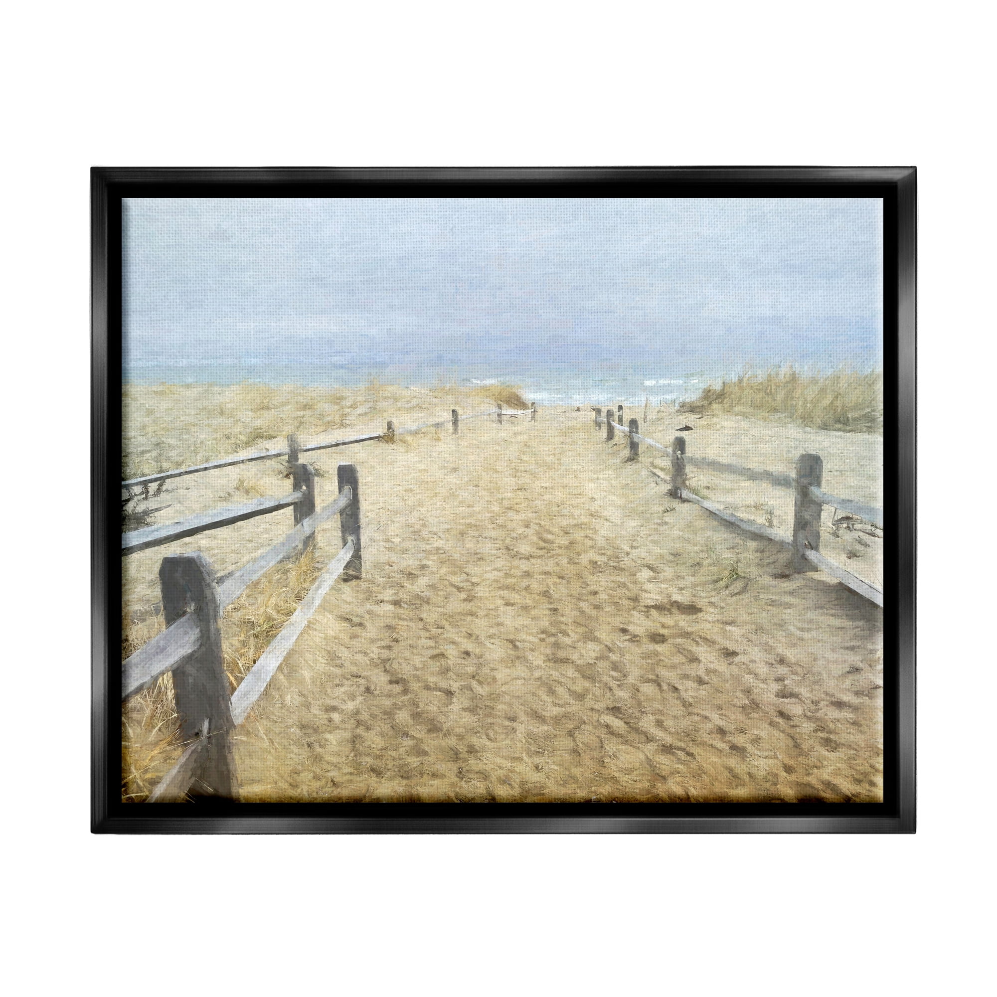 Stupell Industries Sandy Footprints Beach Boardwalk Coastal Painting Black Floater Framed Art Print Wall Art