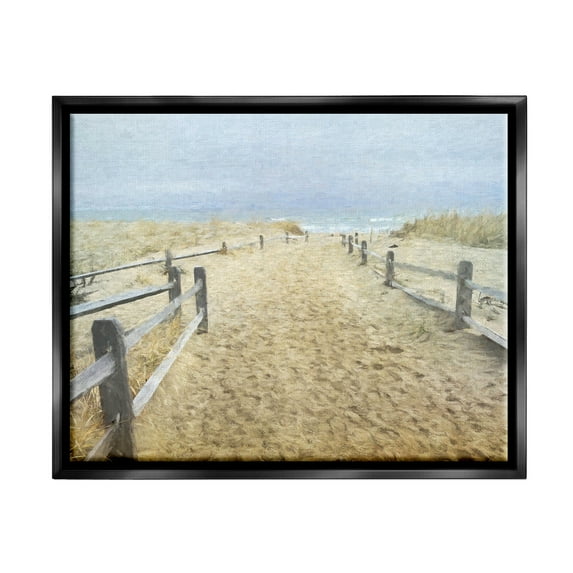 Stupell Industries Sandy Footprints Beach Boardwalk Coastal Painting Black Floater Framed Art Print Wall Art