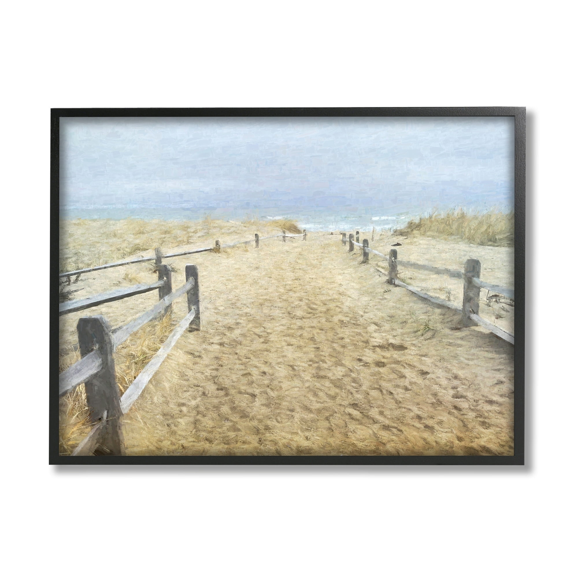 Sandy Footprints Coastal Landscape Canvas Print with Black Frame