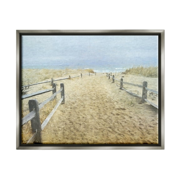 Stupell Industries Sandy Footprints Beach Boardwalk Coastal Painting Gray Floater Framed Art Print Wall Art