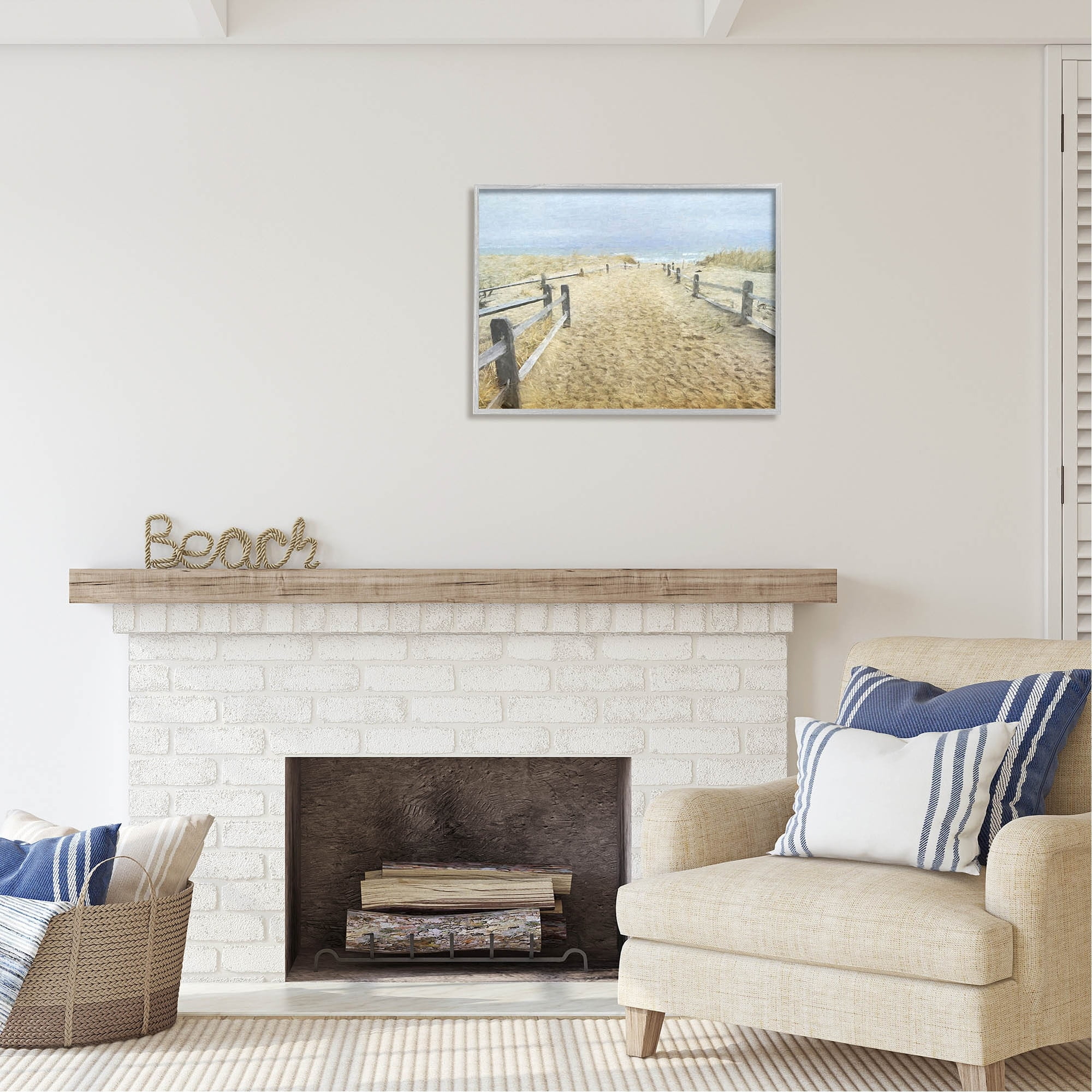 Stupell Industries Sandy Footprints Beach Boardwalk Coastal Painting Gray Framed Art Print Wall Art