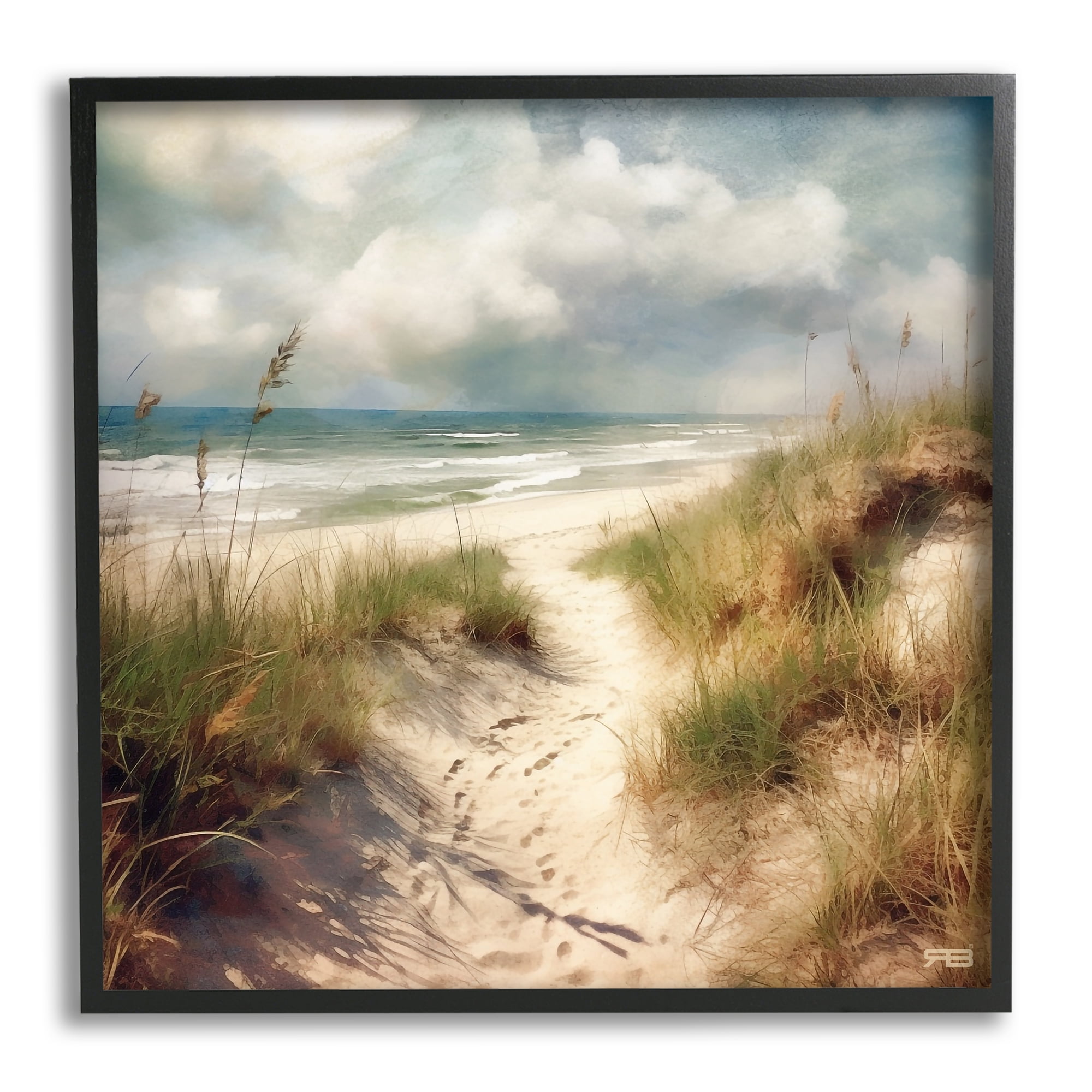 Stupell Industries Sandy Footprints Beach Path Nature Painting Black Framed Art Print Wall Art, 17 x 17