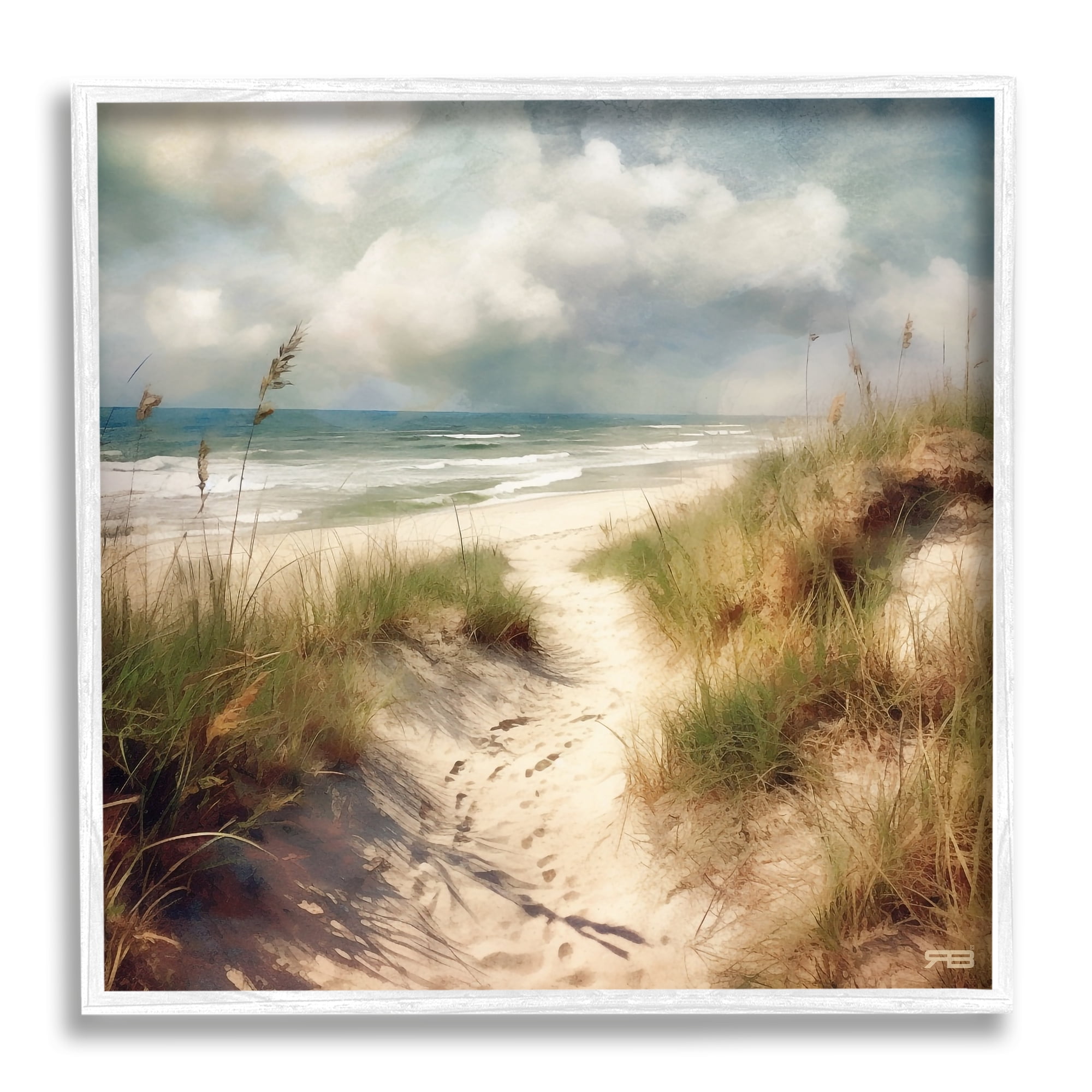 Stupell Industries Sandy Footprints Beach Path Nature Painting White Framed Art Print Wall Art, 17 x 17