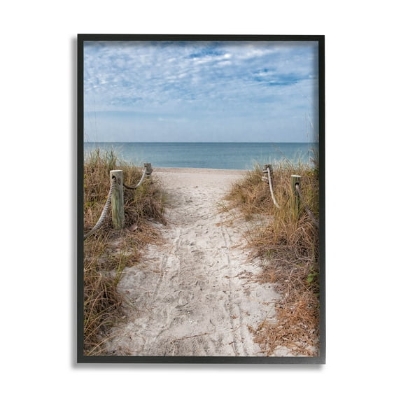 Stupell Industries Sandy Ocean Boardwalk Summer Horizon Photograph Black Framed Art Print Wall Art, Design by Mary Lou Photography