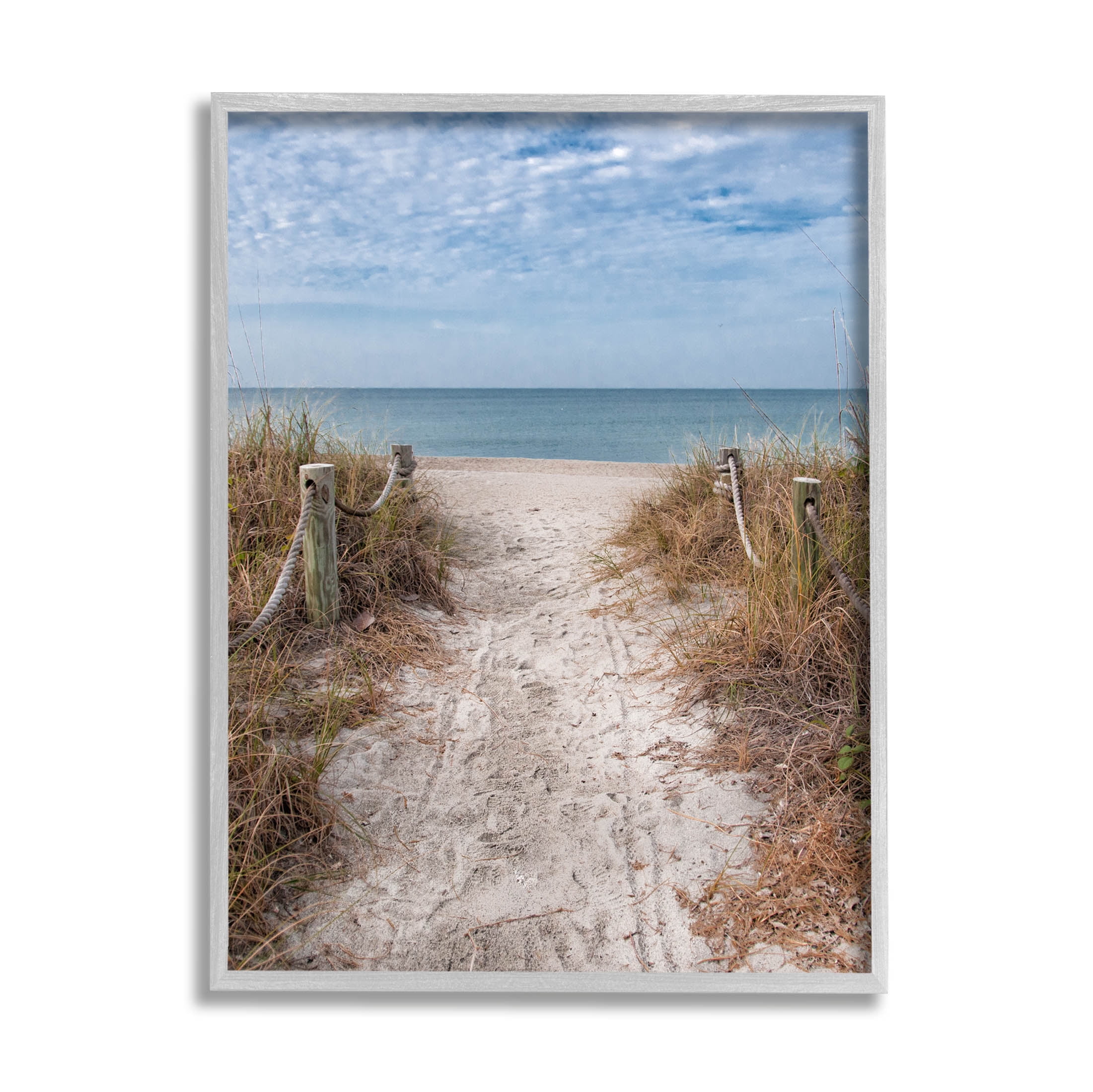 Stupell Industries Sandy Ocean Boardwalk Summer Horizon Photograph Gray Framed Art Print Wall Art, Design by Mary Lou Photography