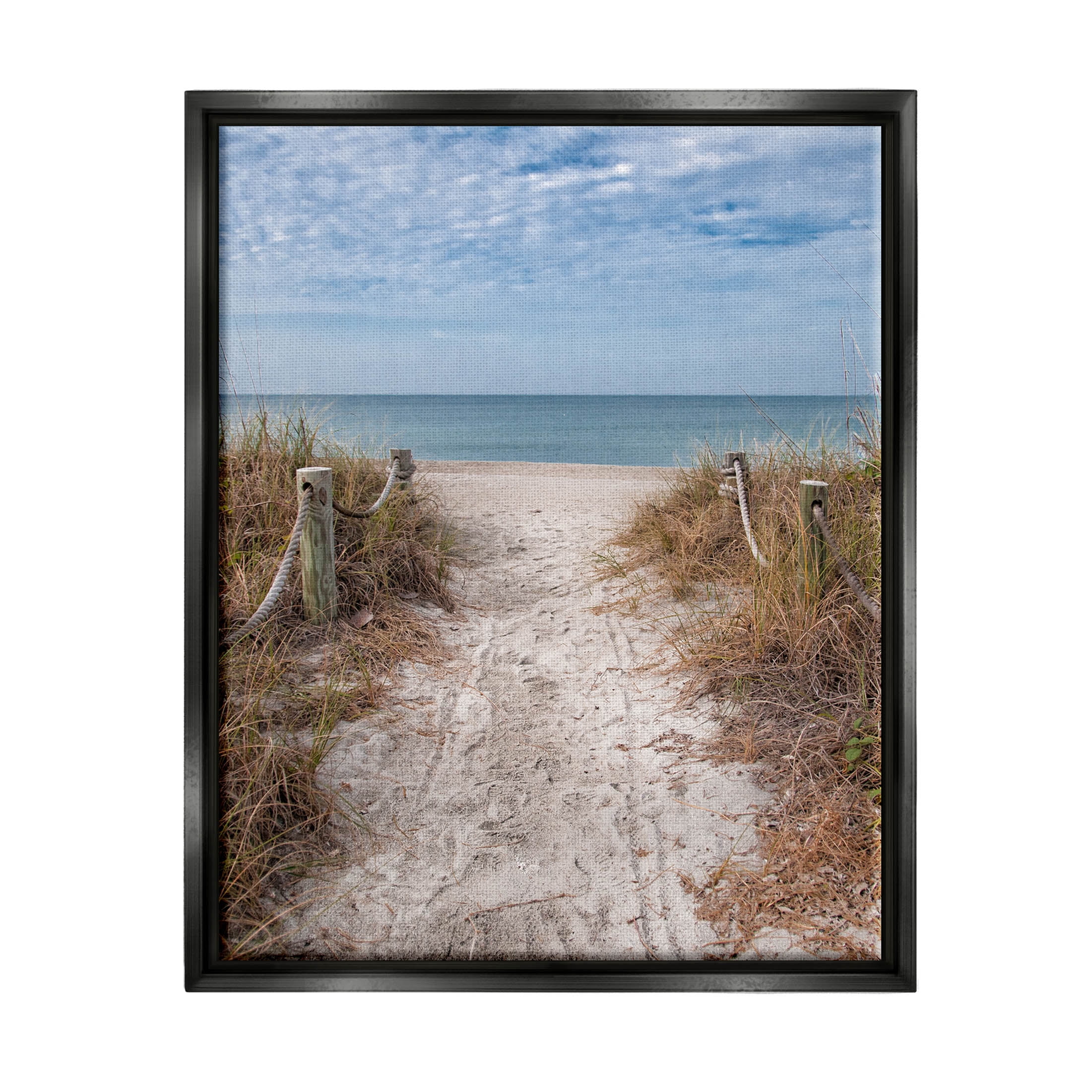 Stupell Industries Sandy Ocean Boardwalk Summer Horizon Photograph Jet Black Floating Framed Canvas Print Wall Art, Design by Mary Lou Photography