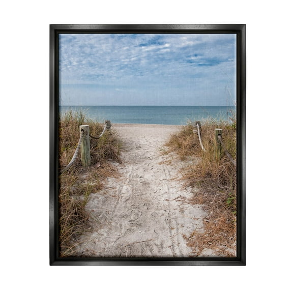 Stupell Industries Sandy Ocean Boardwalk Summer Horizon Photograph Jet Black Floating Framed Canvas Print Wall Art, Design by Mary Lou Photography