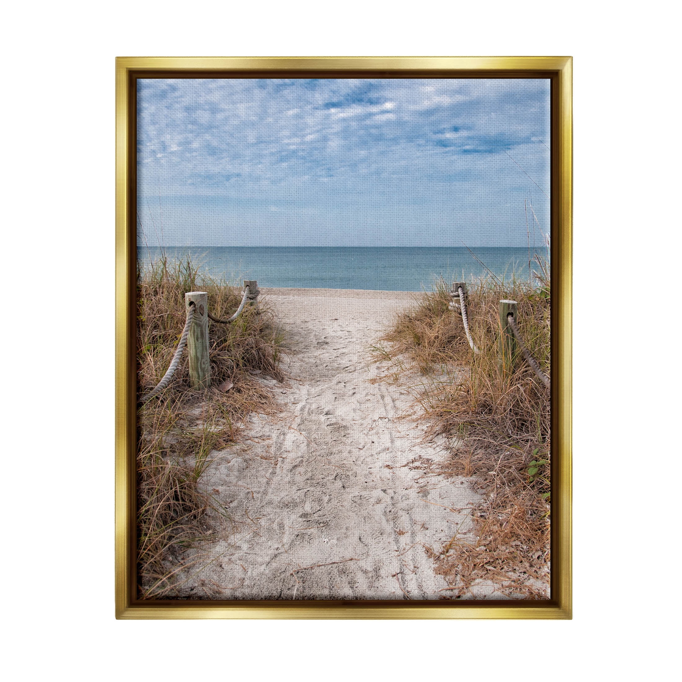 Stupell Industries Sandy Ocean Boardwalk Summer Horizon Photograph Metallic Gold Floating Framed Canvas Print Wall Art, Design by Mary Lou Photography