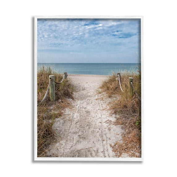 Stupell Industries Sandy Ocean Boardwalk Summer Horizon Photograph White Framed Art Print Wall Art, Design by Mary Lou Photography
