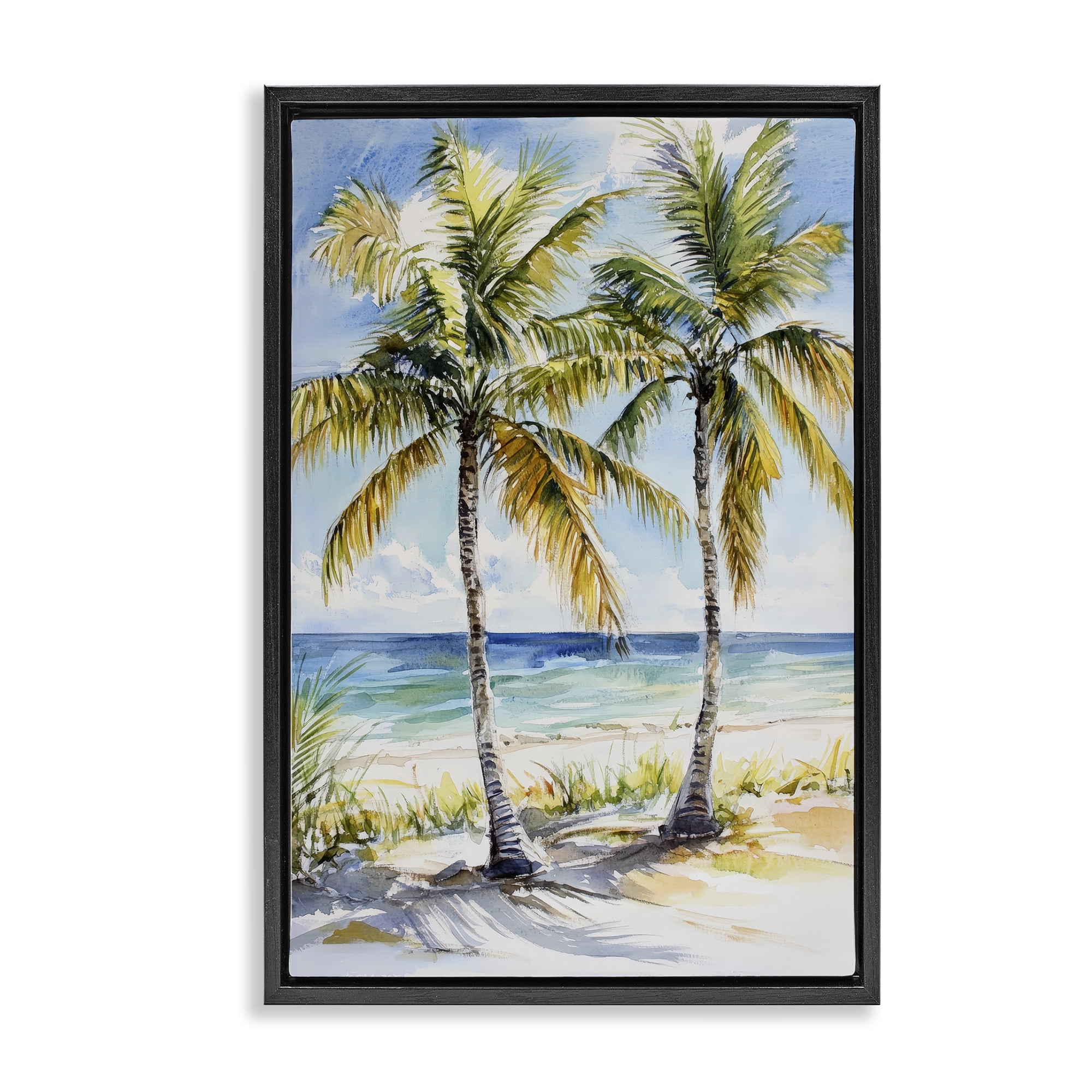 Stupell Industries Sandy Palms Duo Ocean View Black Framed Floater Canvas Wall Art, design by Petal Prints Design