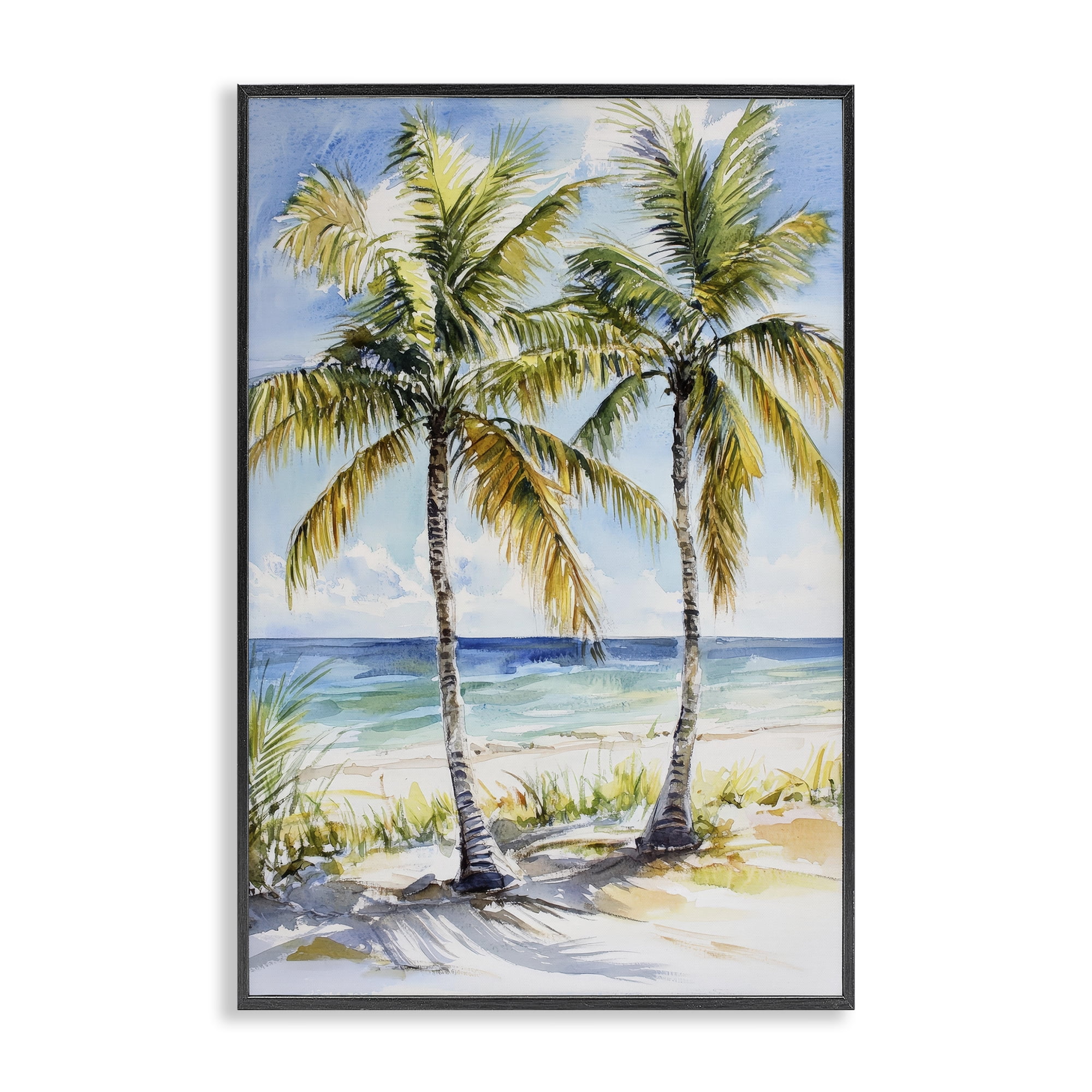 Stupell Industries Sandy Palms Duo Ocean View Black Framed Giclee Art, design by Petal Prints Design