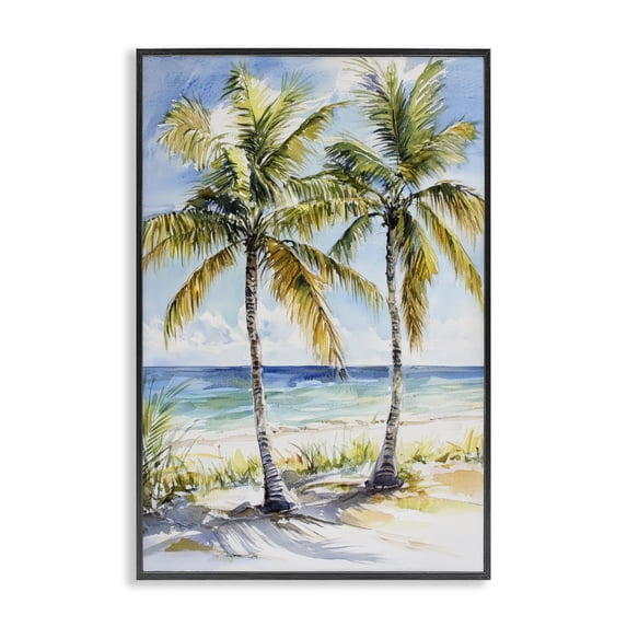 Stupell Industries Coastal Sandy Palms Duo Ocean View Black Framed Giclee Art, 20 x 30, by Petals Prints Design