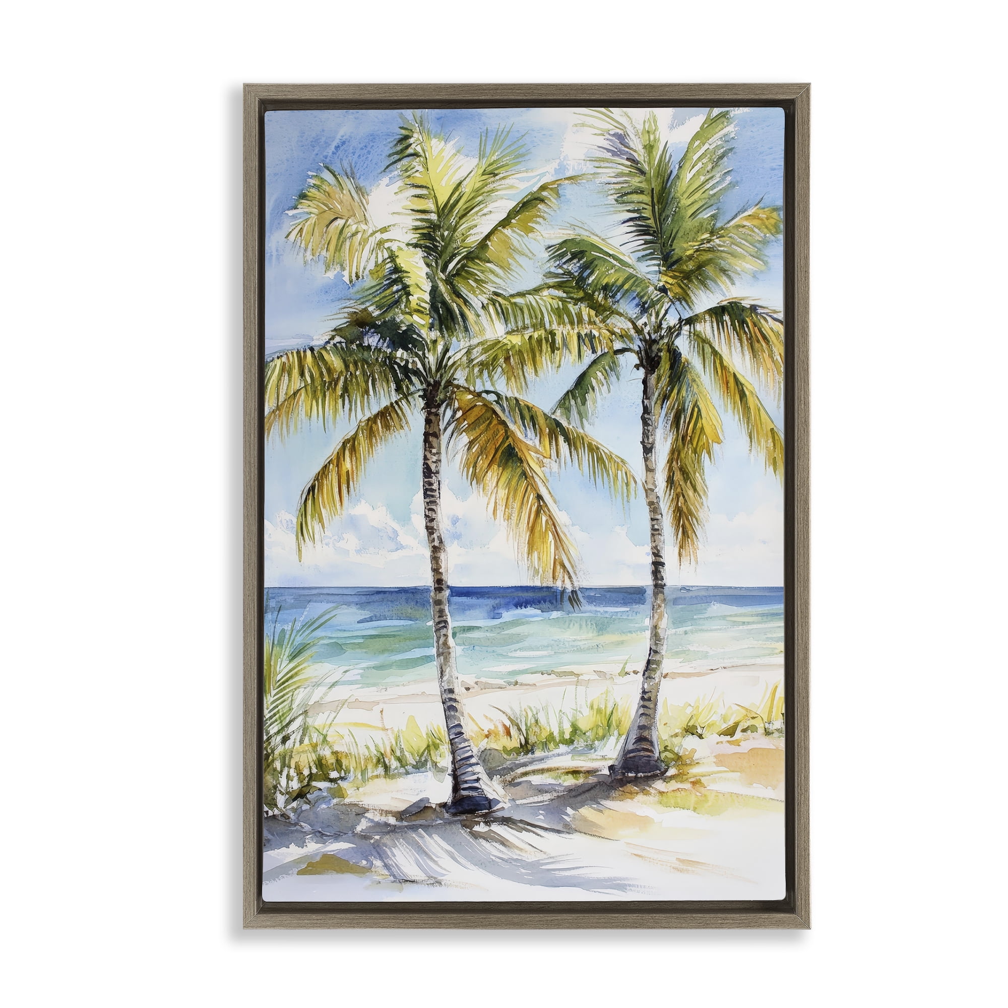 Stupell Industries Sandy Palms Duo Ocean View Brown Framed Floater Canvas Wall Art, design by Petal Prints Design