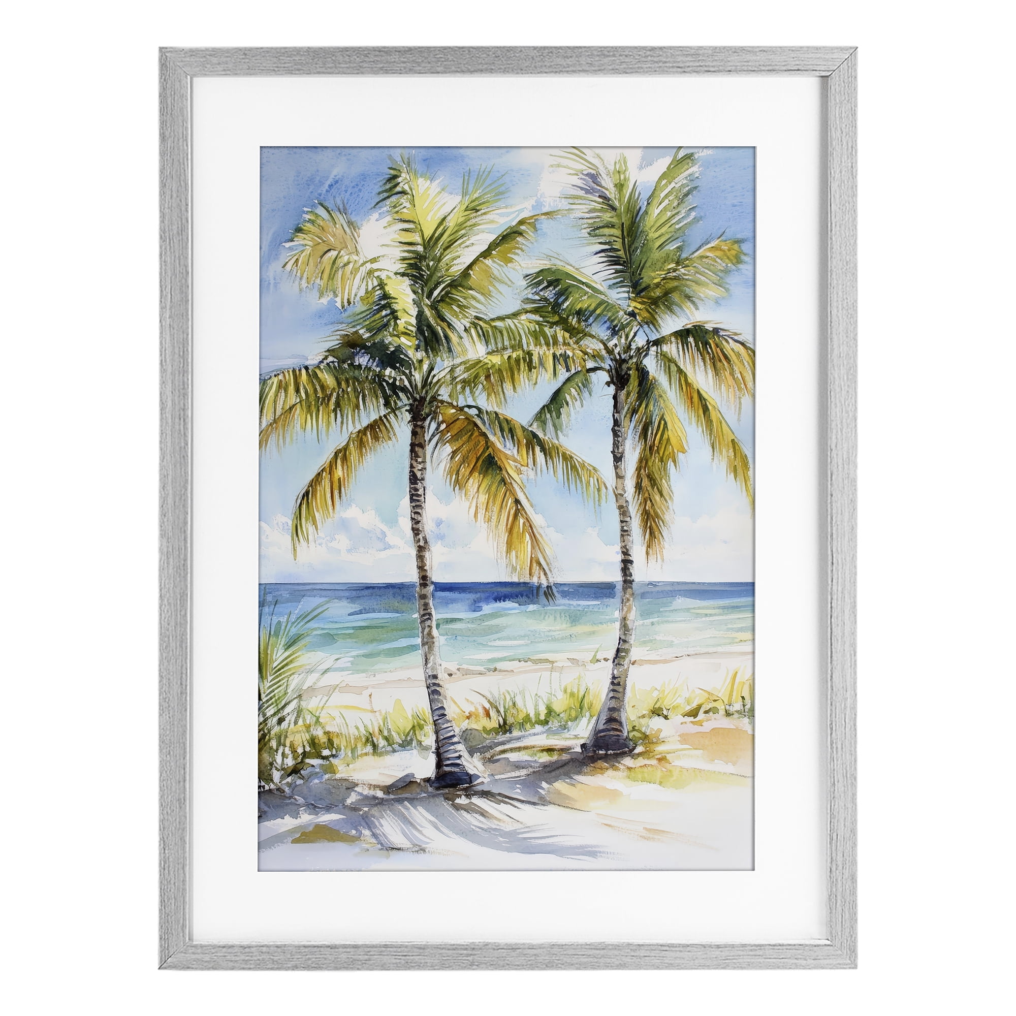 Stupell Industries Sandy Palms Duo Ocean View Gray Framed Print Under Glass, design by Petal Prints Design