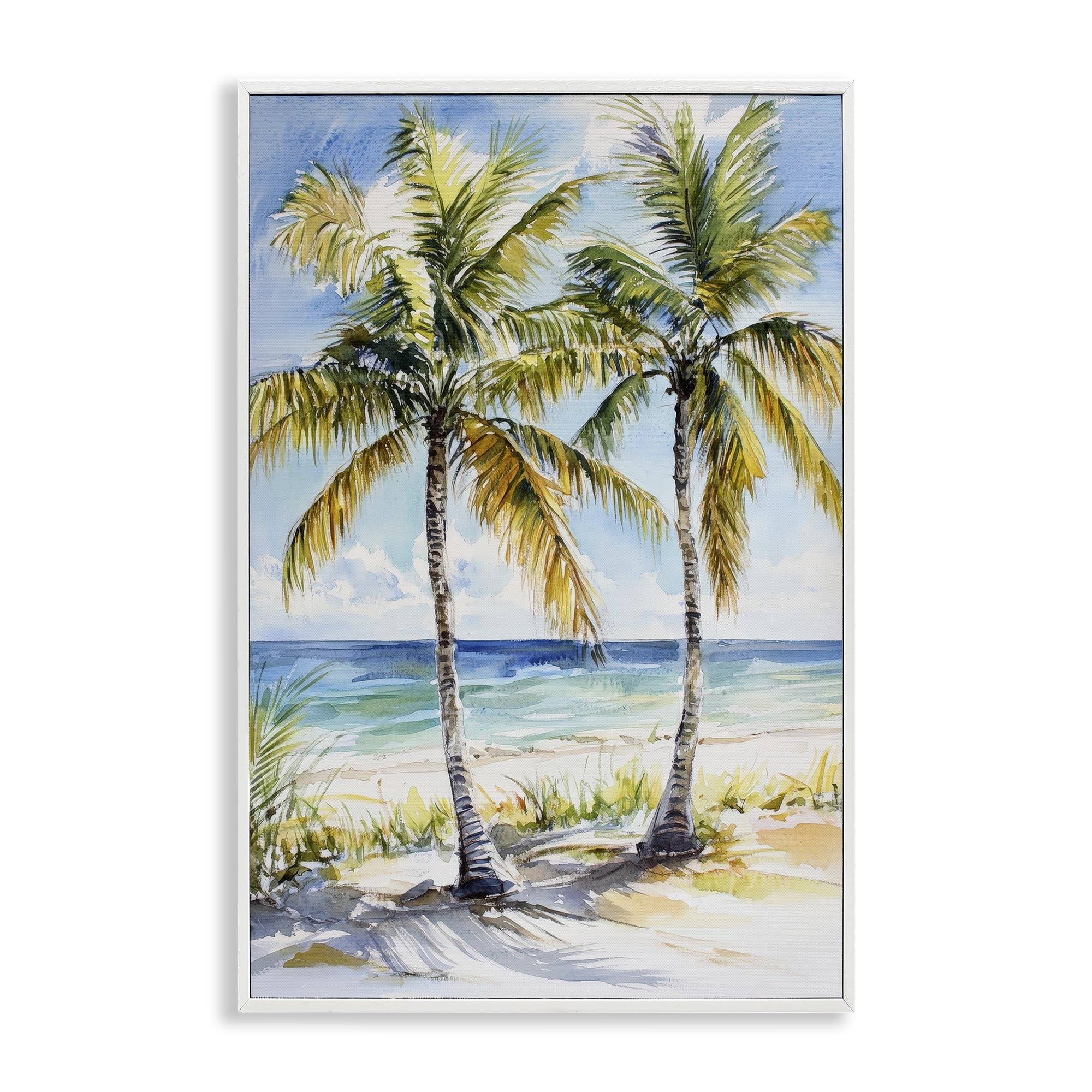 Stupell Industries Sandy Palms Duo Ocean View White Framed Giclee Art, design by Petal Prints Design