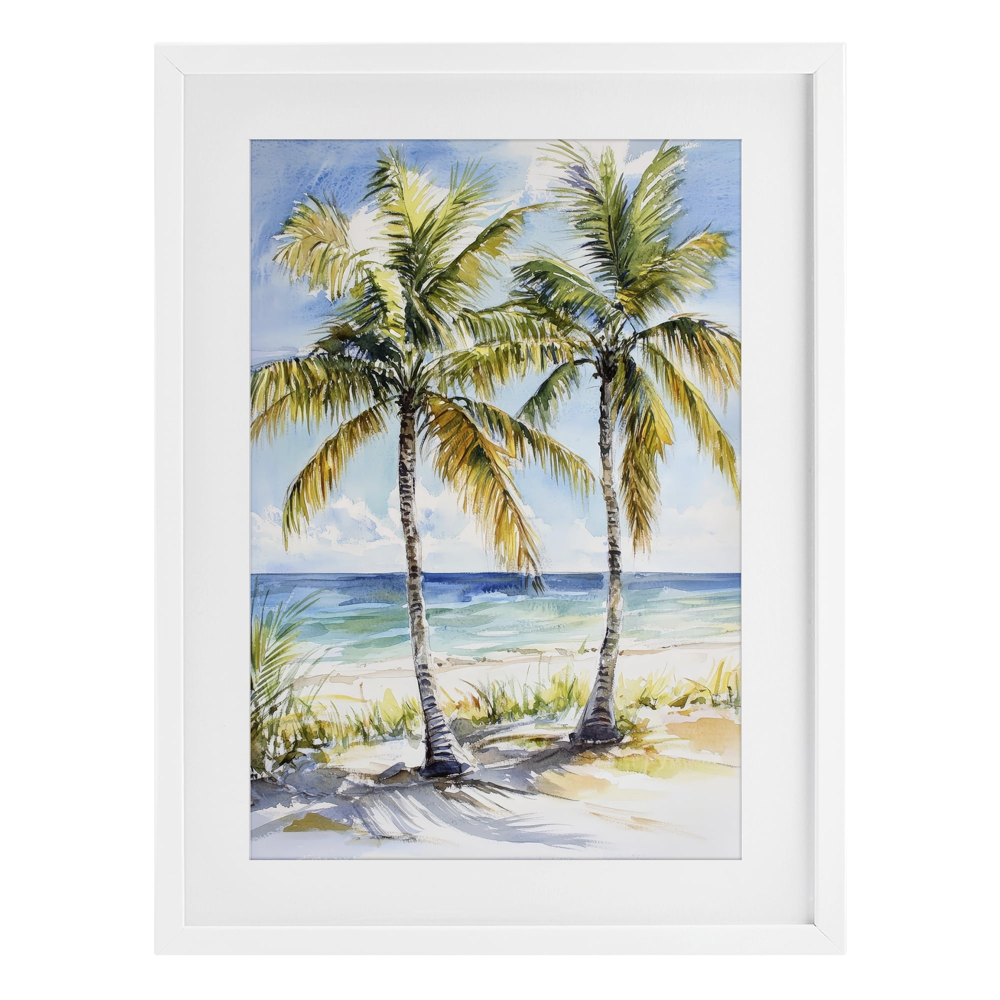 Stupell Industries Sandy Palms Duo Ocean View White Framed Print Under Glass, design by Petal Prints Design
