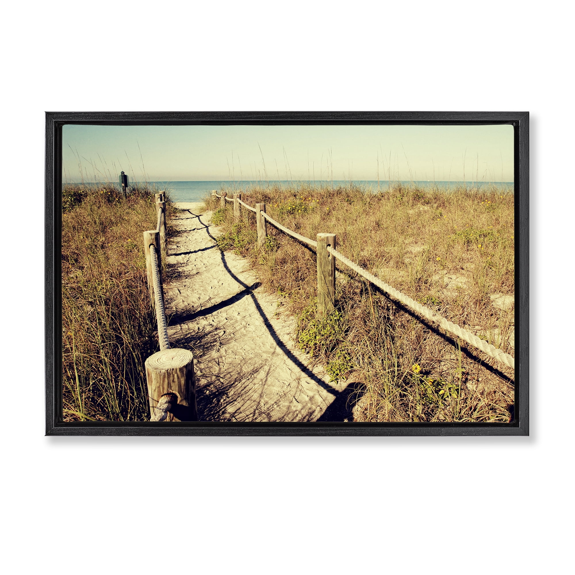 Stupell Industries Sandy Path Railing Landscape & Nature Photography Black Floater Framed Canvas Art Print Wall Art, 31 x 21