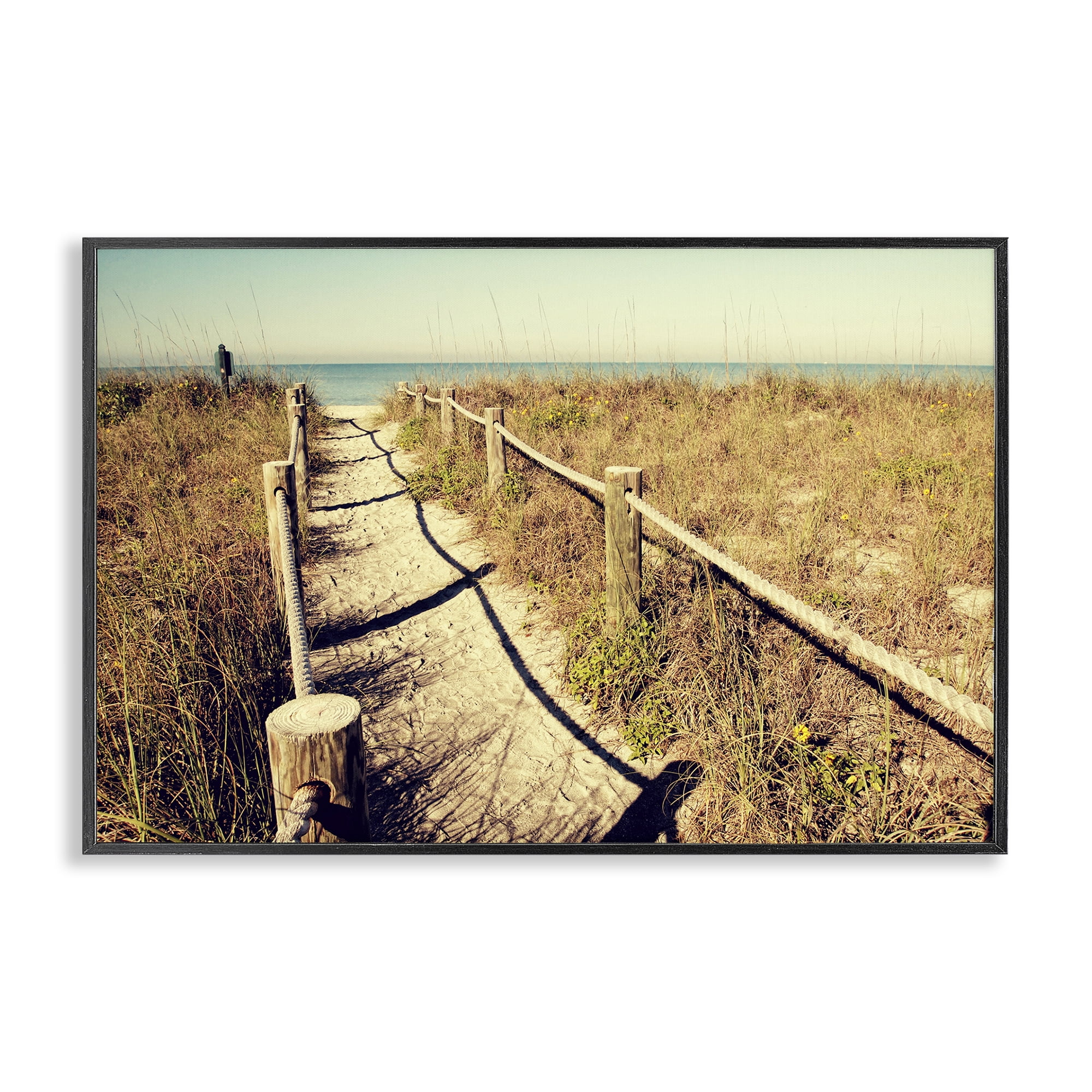 Stupell Industries Sandy Path Railing Landscape & Nature Photography Black Framed Art Print Wall Art, 30 x 20