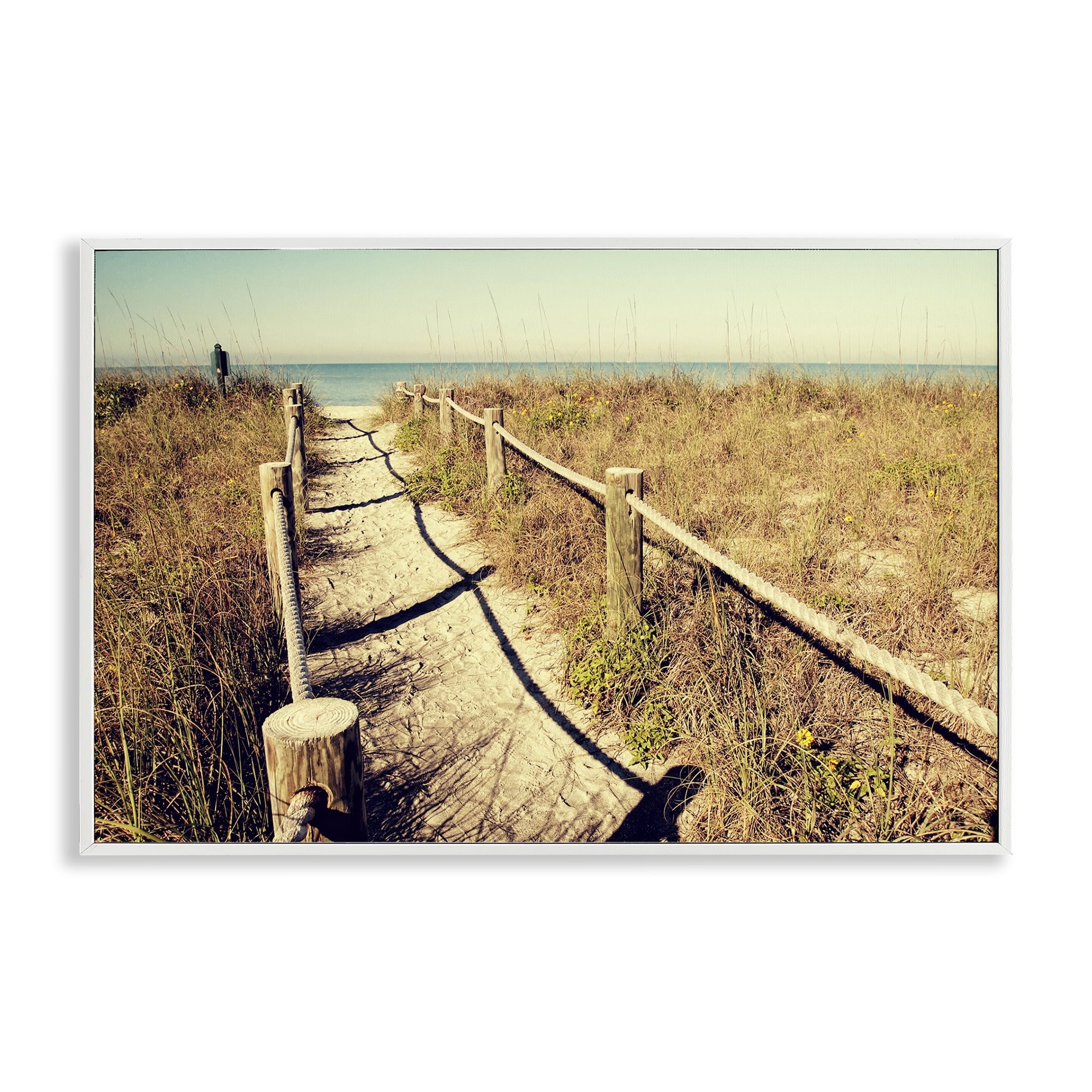 Stupell Industries Sandy Path Railing Landscape & Nature Photography White Framed Art Print Wall Art, 18 x 12
