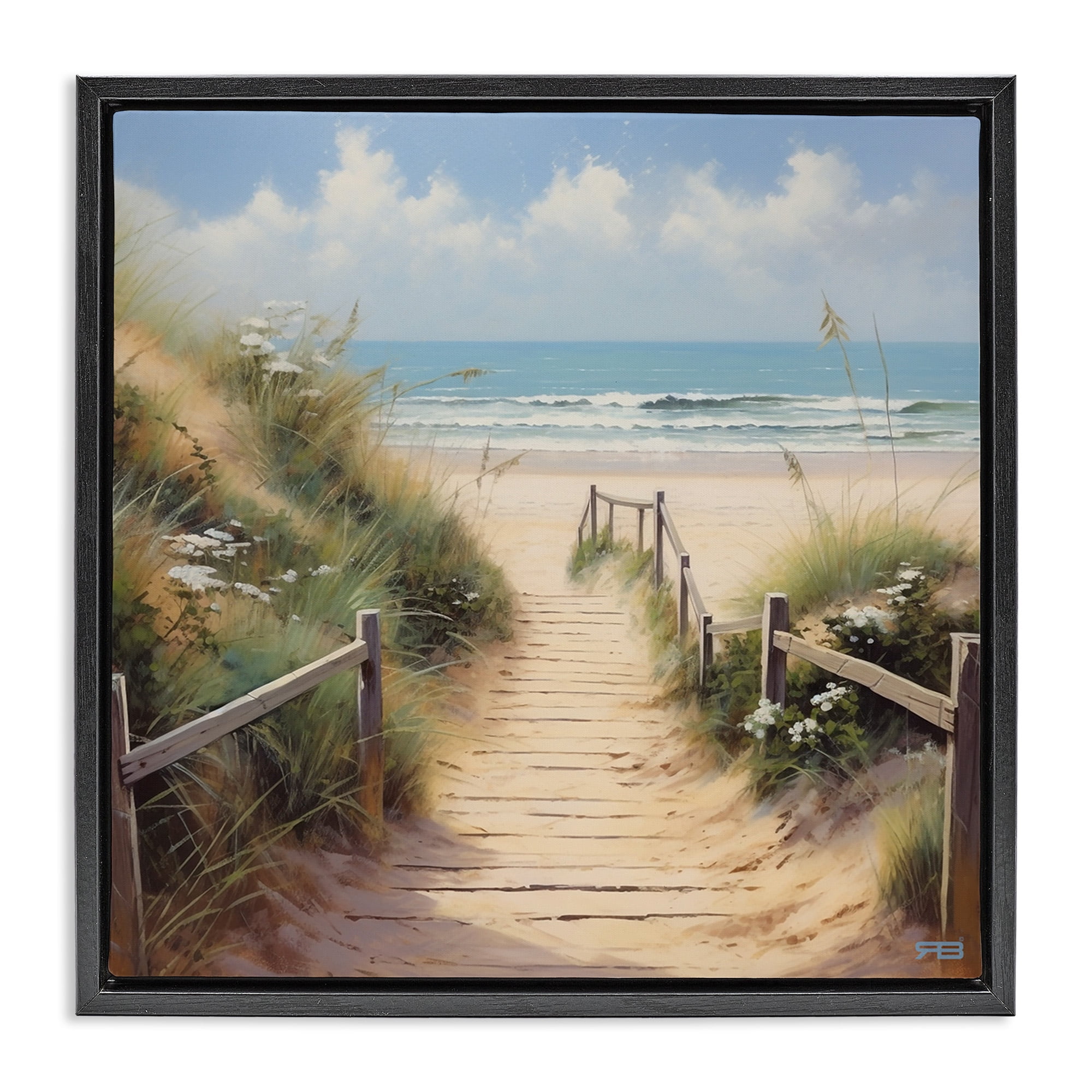 Stupell Industries Sandy Path to Beach Landscape Painting Black Floater Framed Canvas Art Print Wall Art, 25 x 25