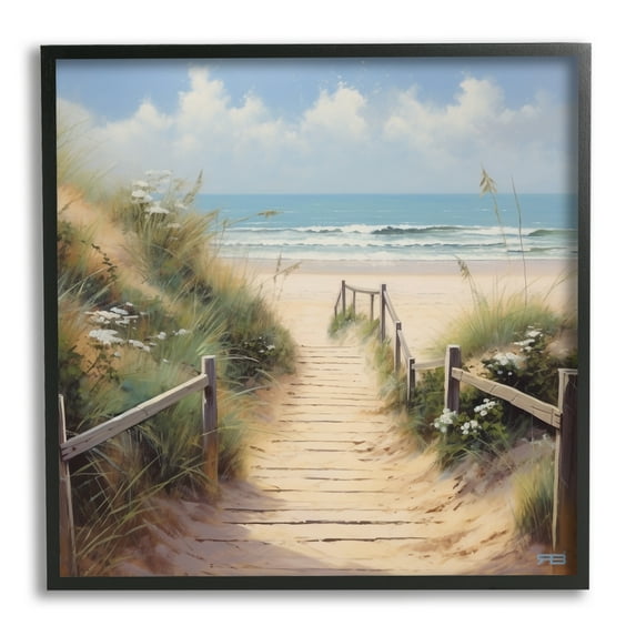 Stupell Industries Sandy Path to Beach Landscape Painting Black Framed Art Print Wall Art, 24 x 24