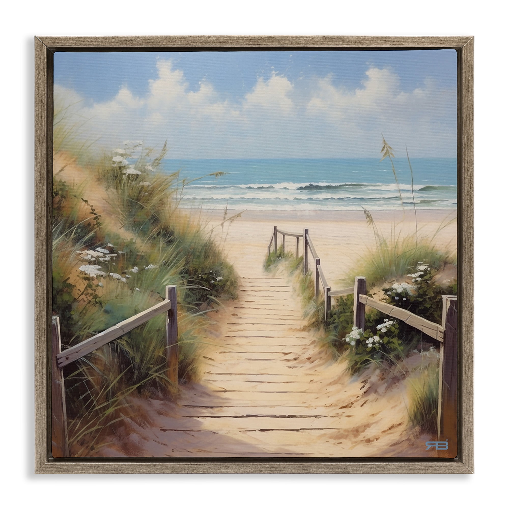 Stupell Industries Sandy Path to Beach Landscape Painting Brown Floater Framed Canvas Art Print Wall Art, 25 x 25