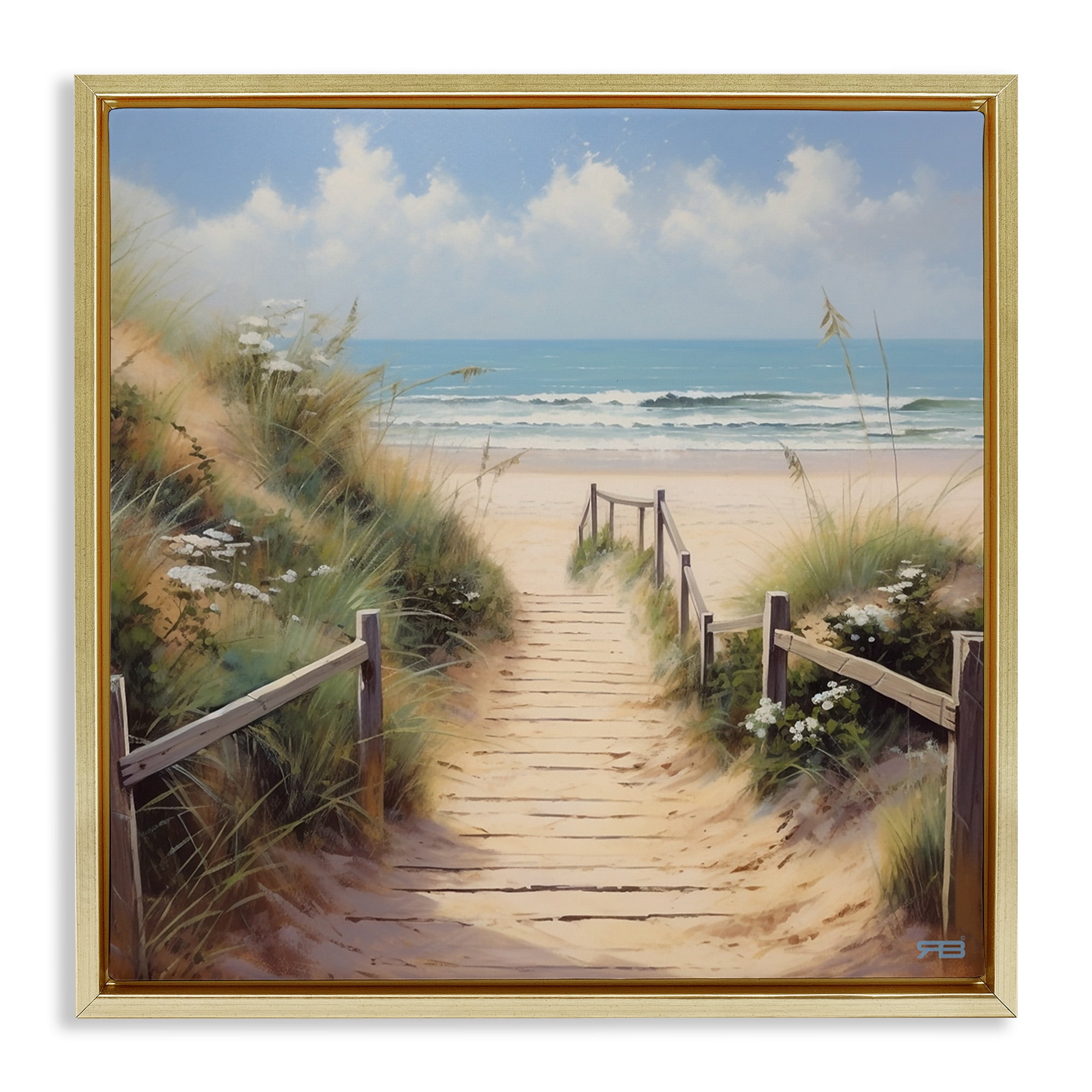 Stupell Industries Sandy Path to Beach Landscape Painting Gold Floater Framed Canvas Art Print Wall Art, 25 x 25