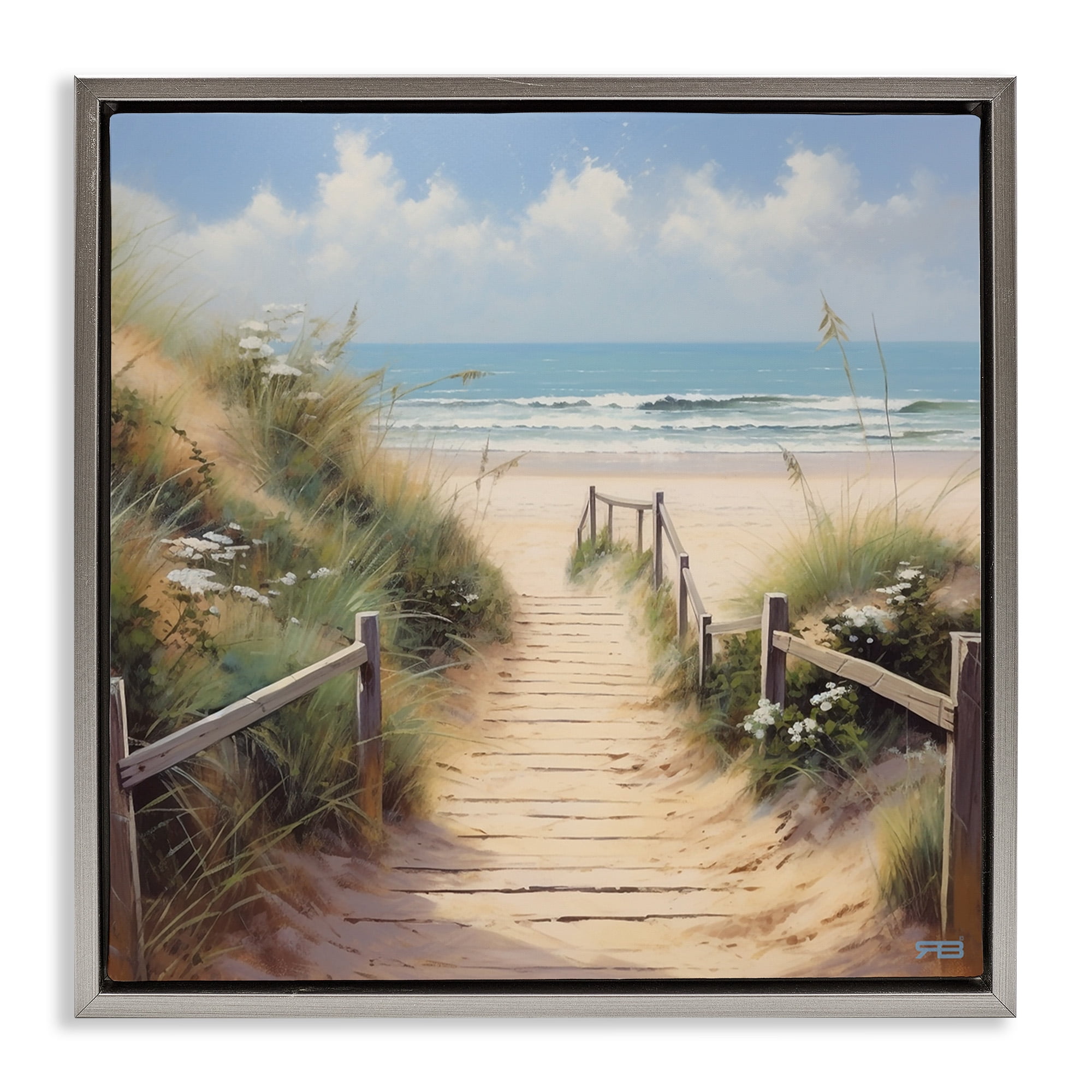 Stupell Industries Sandy Path to Beach Landscape Painting Gray Floater Framed Canvas Art Print Wall Art, 18 x 18