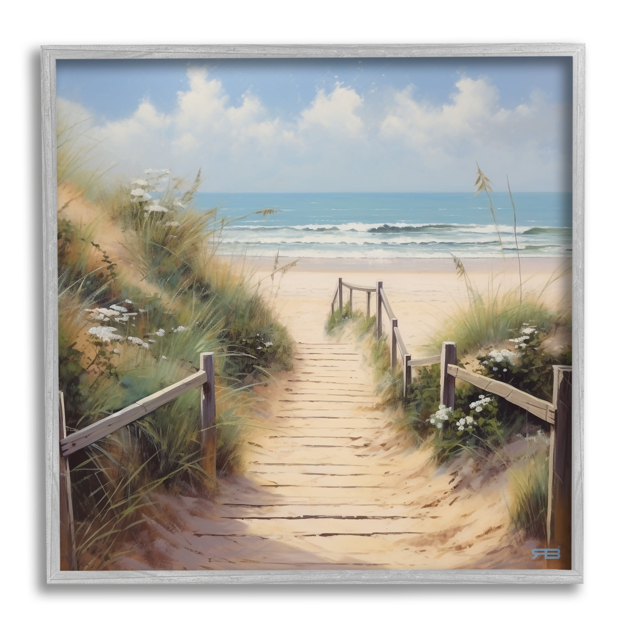 Stupell Industries Sandy Path to Beach Landscape Painting Gray Framed Art Print Wall Art, 12 x 12