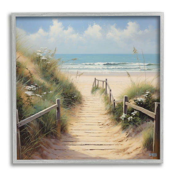 Stupell Industries Sandy Path to Beach Landscape Painting Gray Framed Art Print Wall Art, 17 x 17
