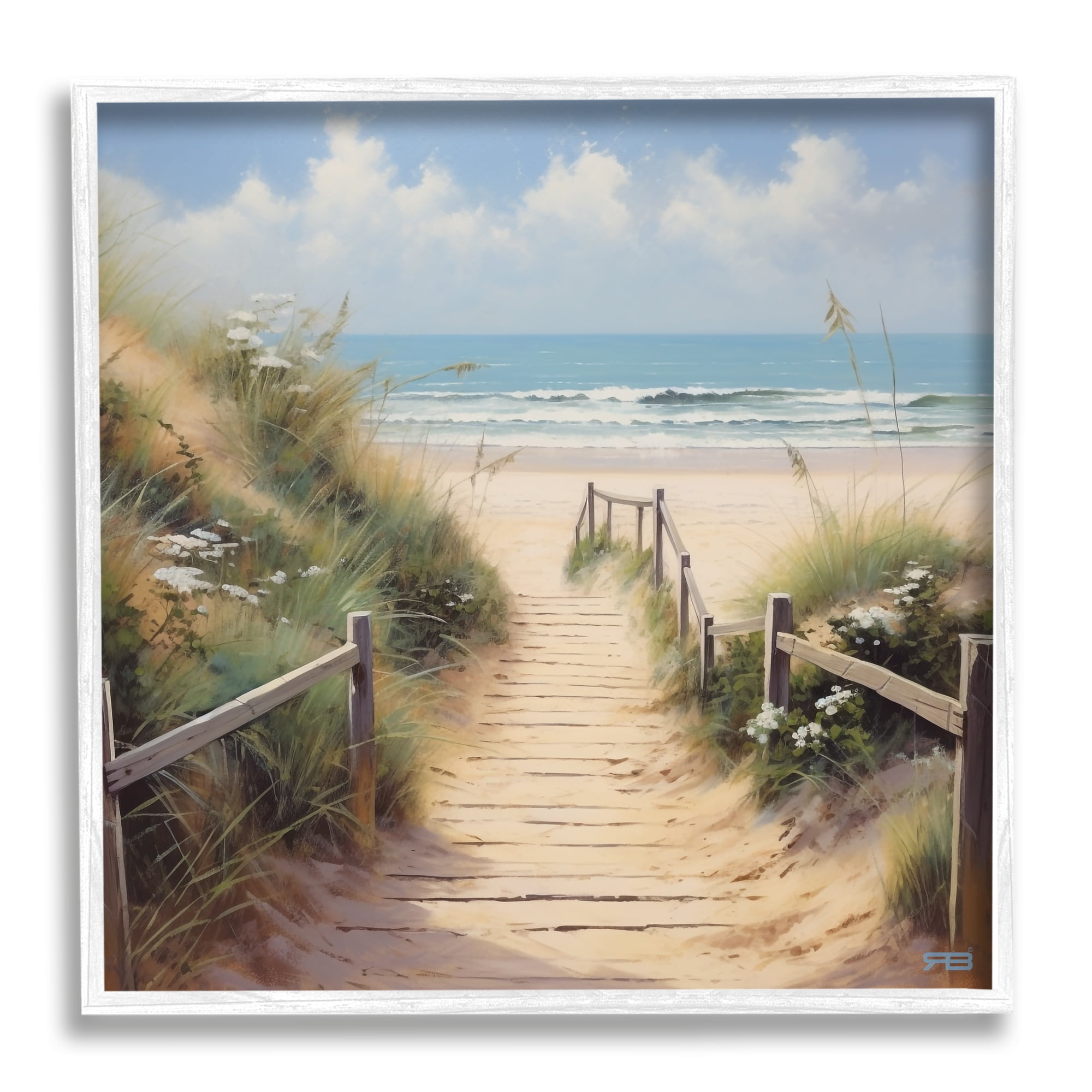 Stupell Industries Sandy Path to Beach Landscape Painting White Framed Art Print Wall Art, 24 x 24