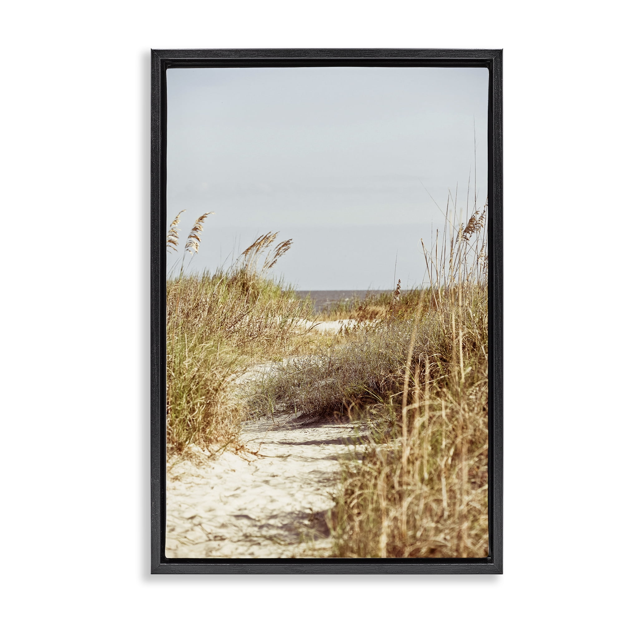 Stupell Industries Sandy Path with Reeds Landscape Photography Black Floater Framed Canvas Art Print Wall Art, 21 x 31