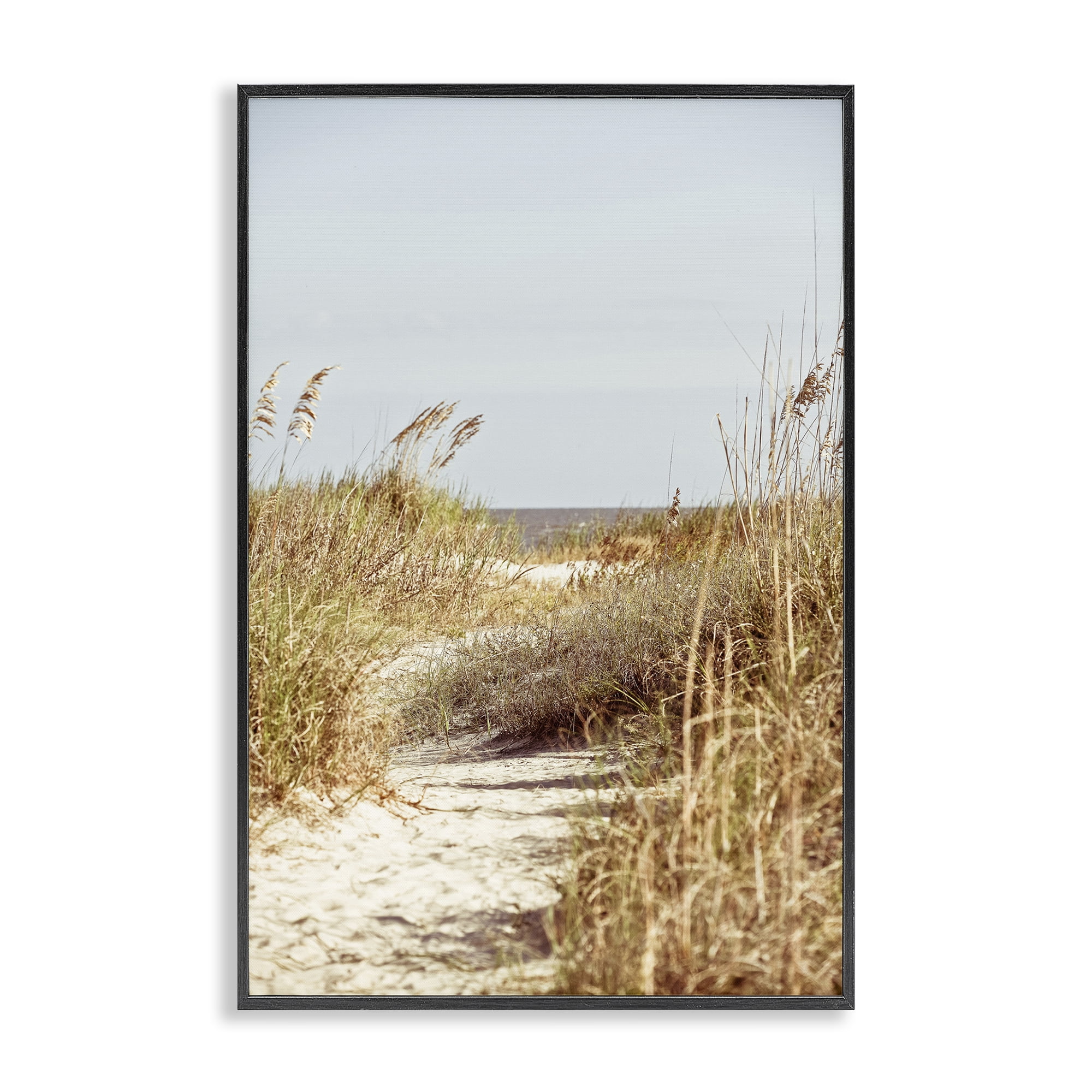 Stupell Industries Sandy Path with Reeds Landscape Photography Black Framed Art Print Wall Art, 20 x 30