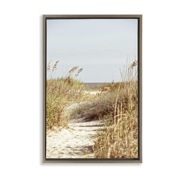 Stupell Industries Sandy Path with Reeds Landscape Photography Brown Floater Framed Canvas Art Print Wall Art, 21 x 31