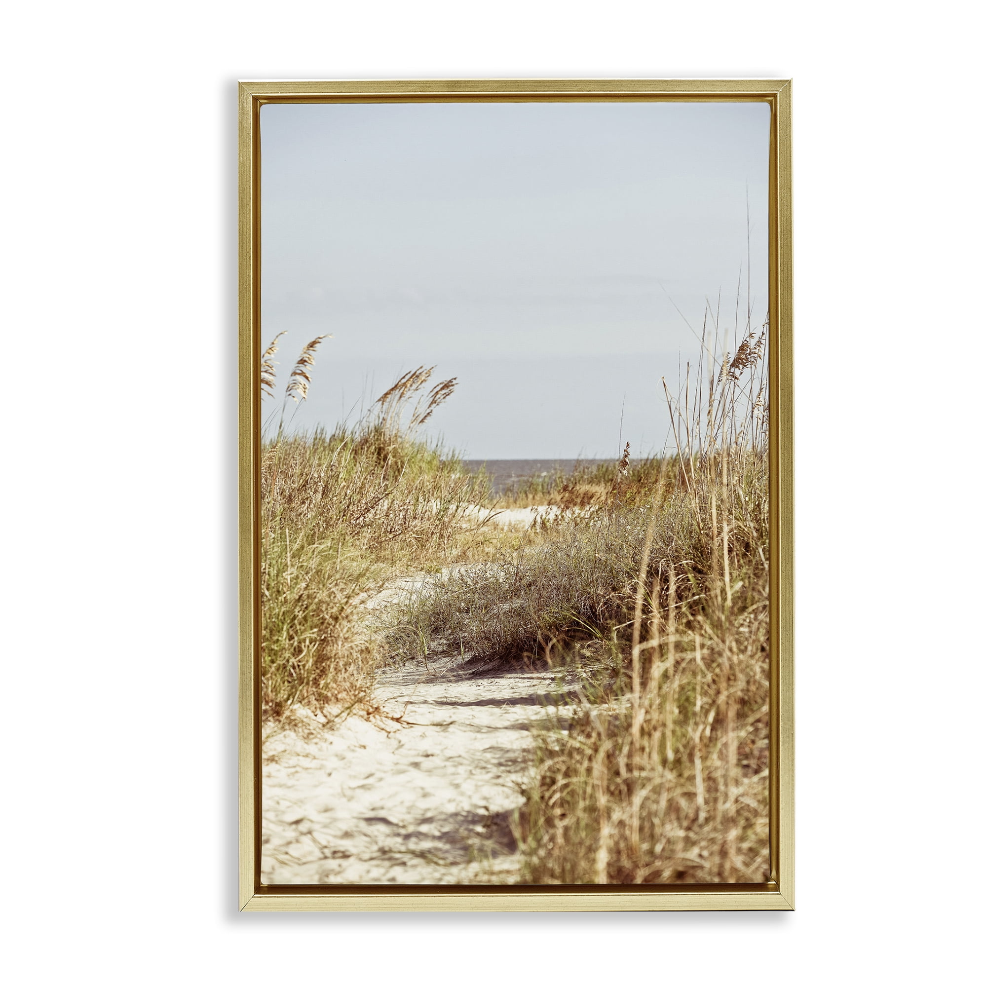 Stupell Industries Sandy Path with Reeds Landscape Photography Gold Floater Framed Canvas Art Print Wall Art, 21 x 31