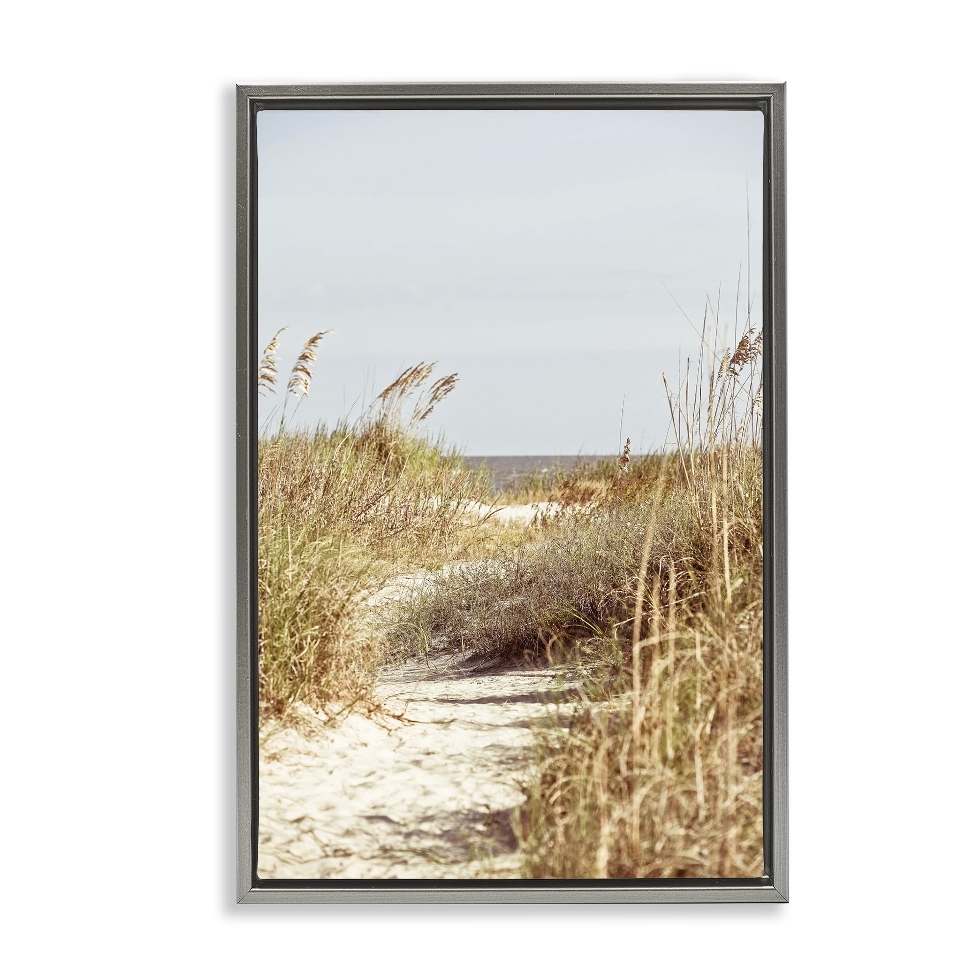 Stupell Industries Sandy Path with Reeds Landscape Photography Gray Floater Framed Canvas Art Print Wall Art, 21 x 31