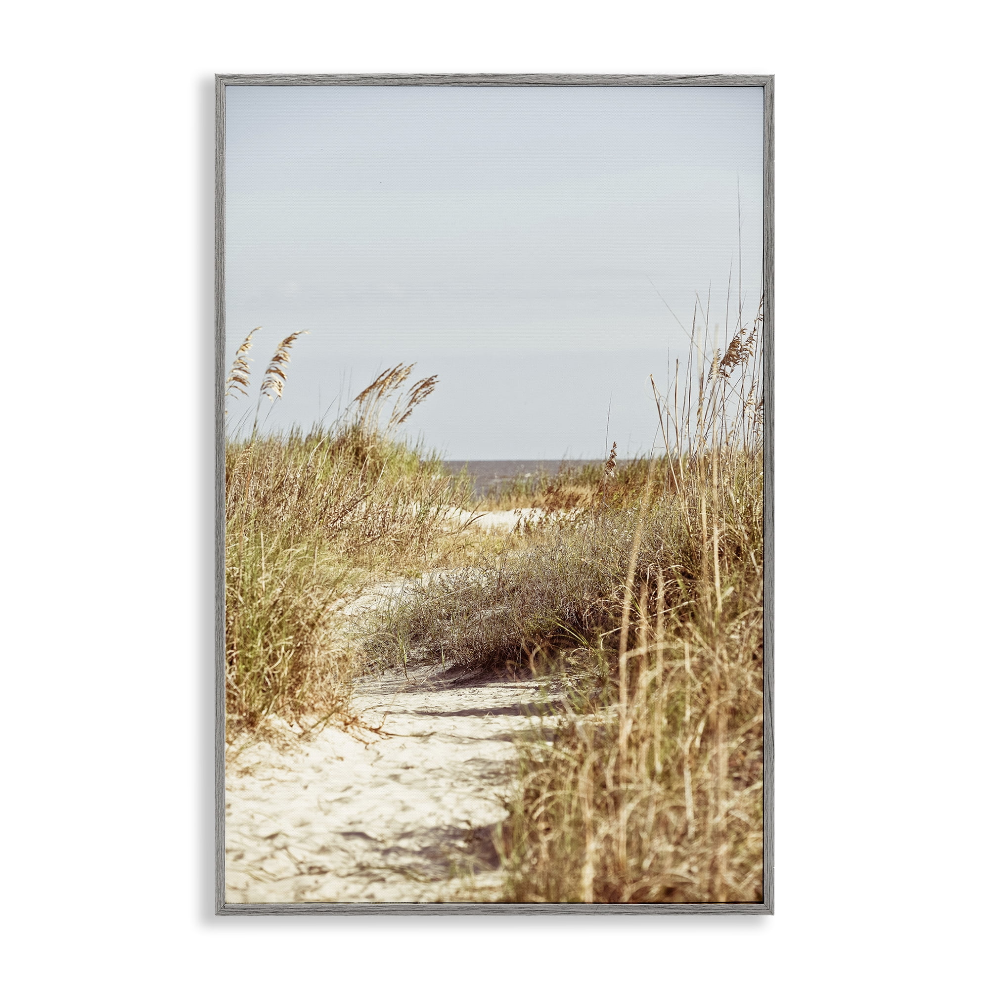 Stupell Industries Sandy Path with Reeds Landscape Photography Gray Framed Art Print Wall Art, 20 x 30