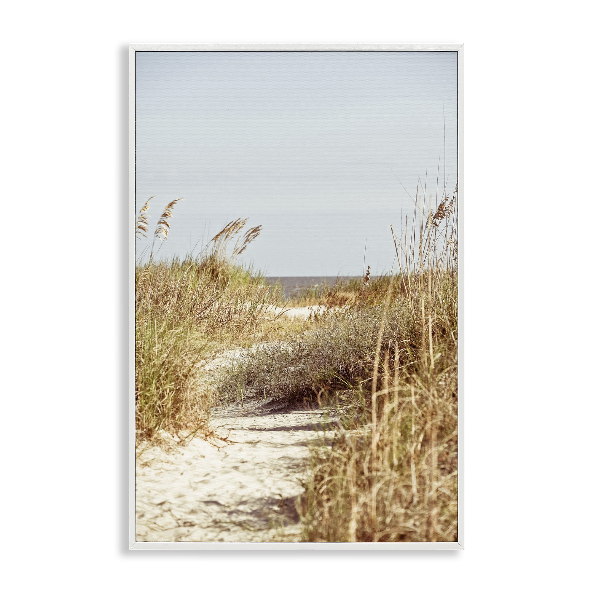 Stupell Industries Sandy Path with Reeds Landscape Photography White Framed Art Print Wall Art, 20 x 30